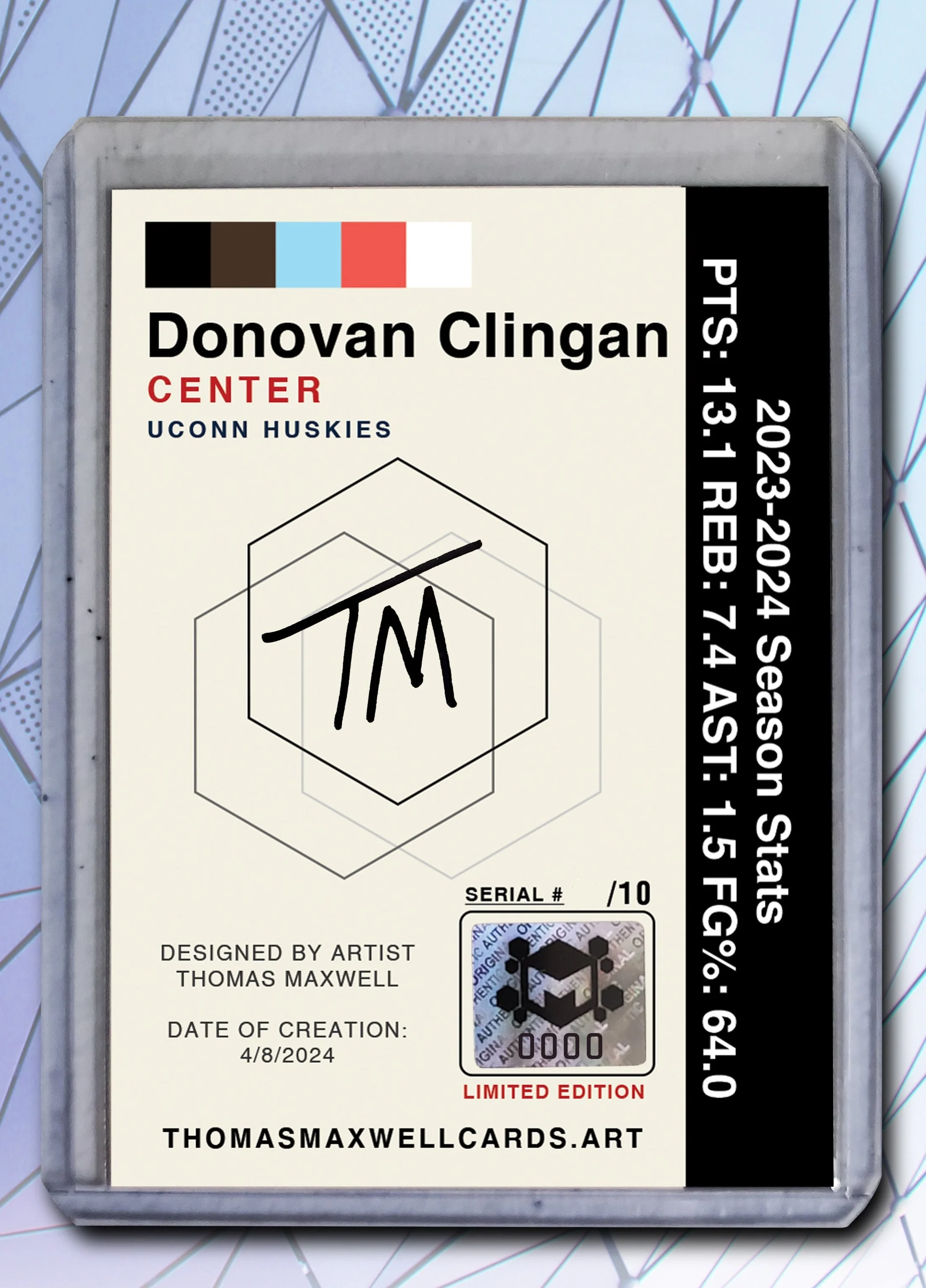 Donovan Clingan - UCONN - Artist Signed Basketball Art Card 1/10