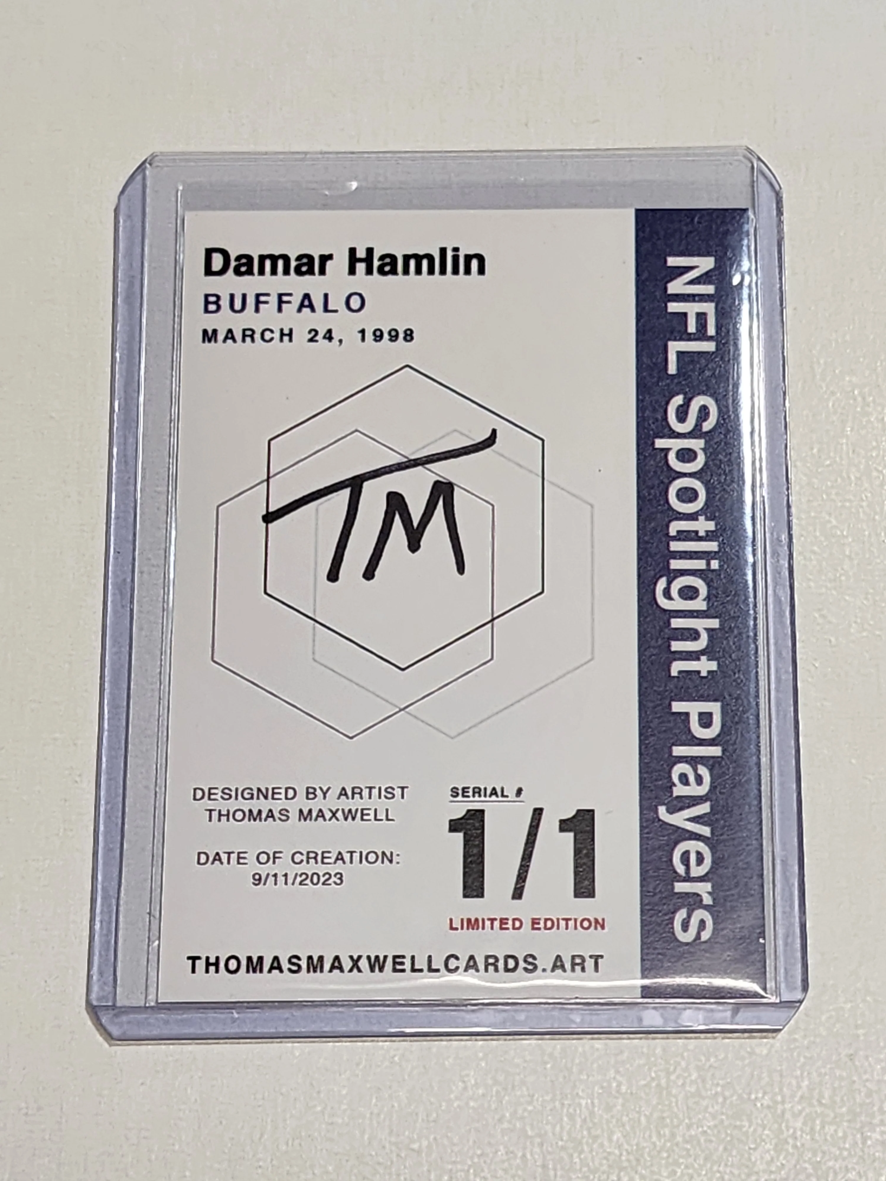 Damar Hamlin Artist Signed Buffalo Bills Refractor Art Card 1/1