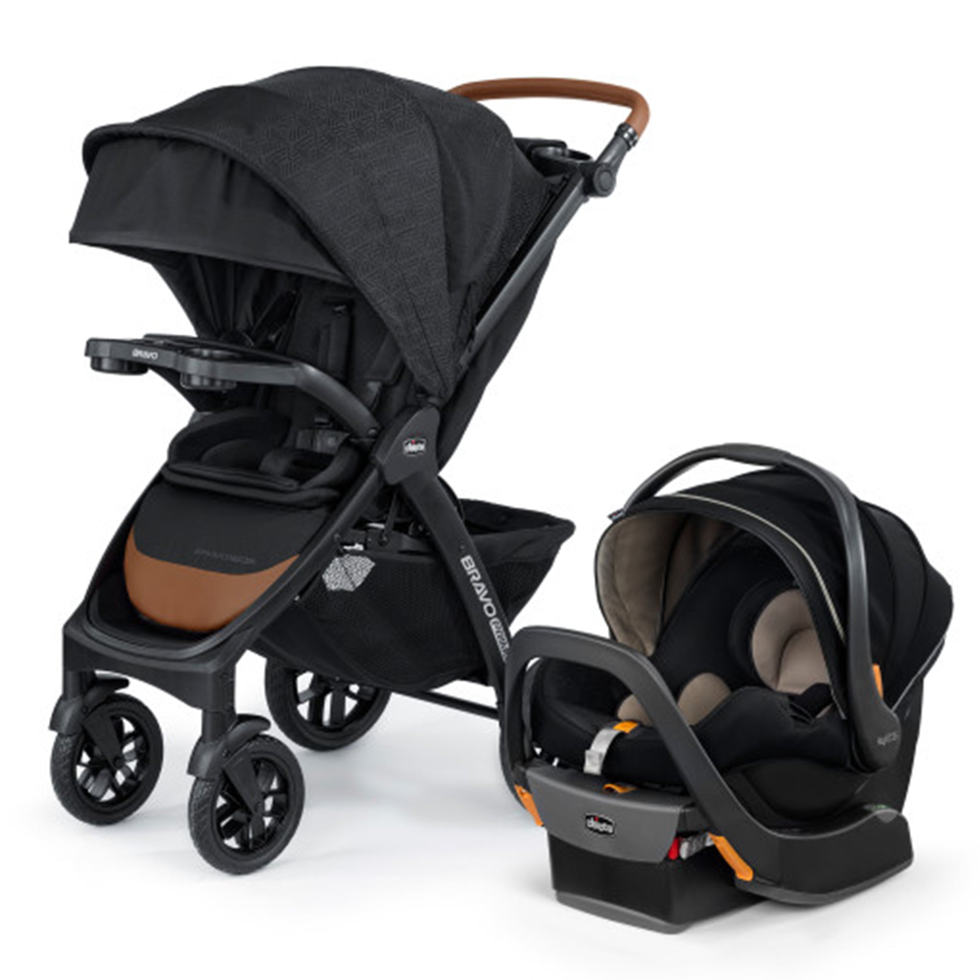 Chicco Bravo Primo Trio Quick-Fold Stroller Travel System, Springhill/Black
