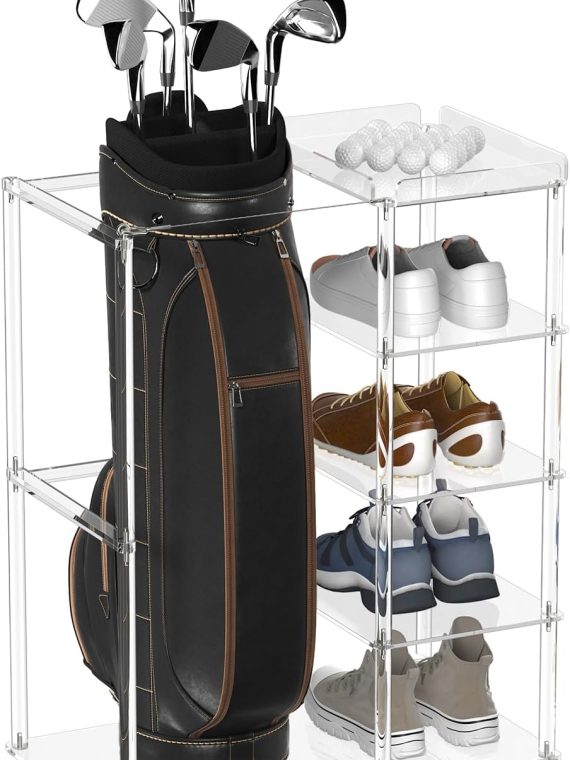 Acrylic Golf Bag Organizer and Storage Rack – 5 Tiers and Holds 1 Golf Bags for Golf Bags, Golf Balls and Golf Equipment Accessories, for Indoor Home