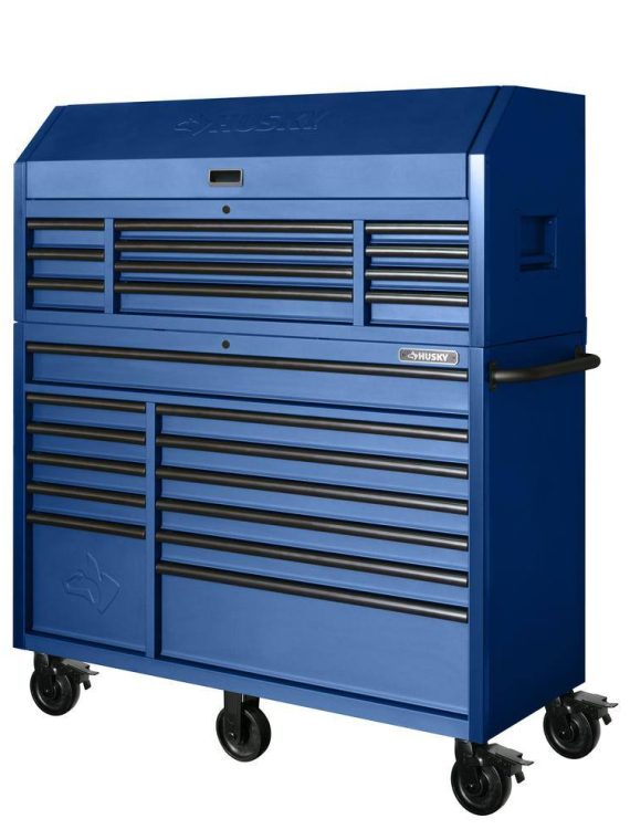 Husky 56 in. W x 22 in. D Heavy Duty 23-Drawer Combination Rolling Tool Chest and Top Tool Cabinet Set in Matte Blue HOTC5623BL2S