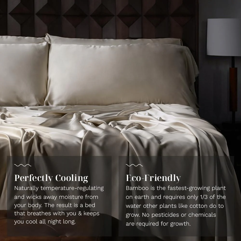 LUXOME Luxuriöses Bettlaken-Set, 100 % Viskose (Viskose) aus Bambus, Doppelbettgröße, Surf, tiefe Taschen, 3-teiliges Set (Flach, Kissenbezug)