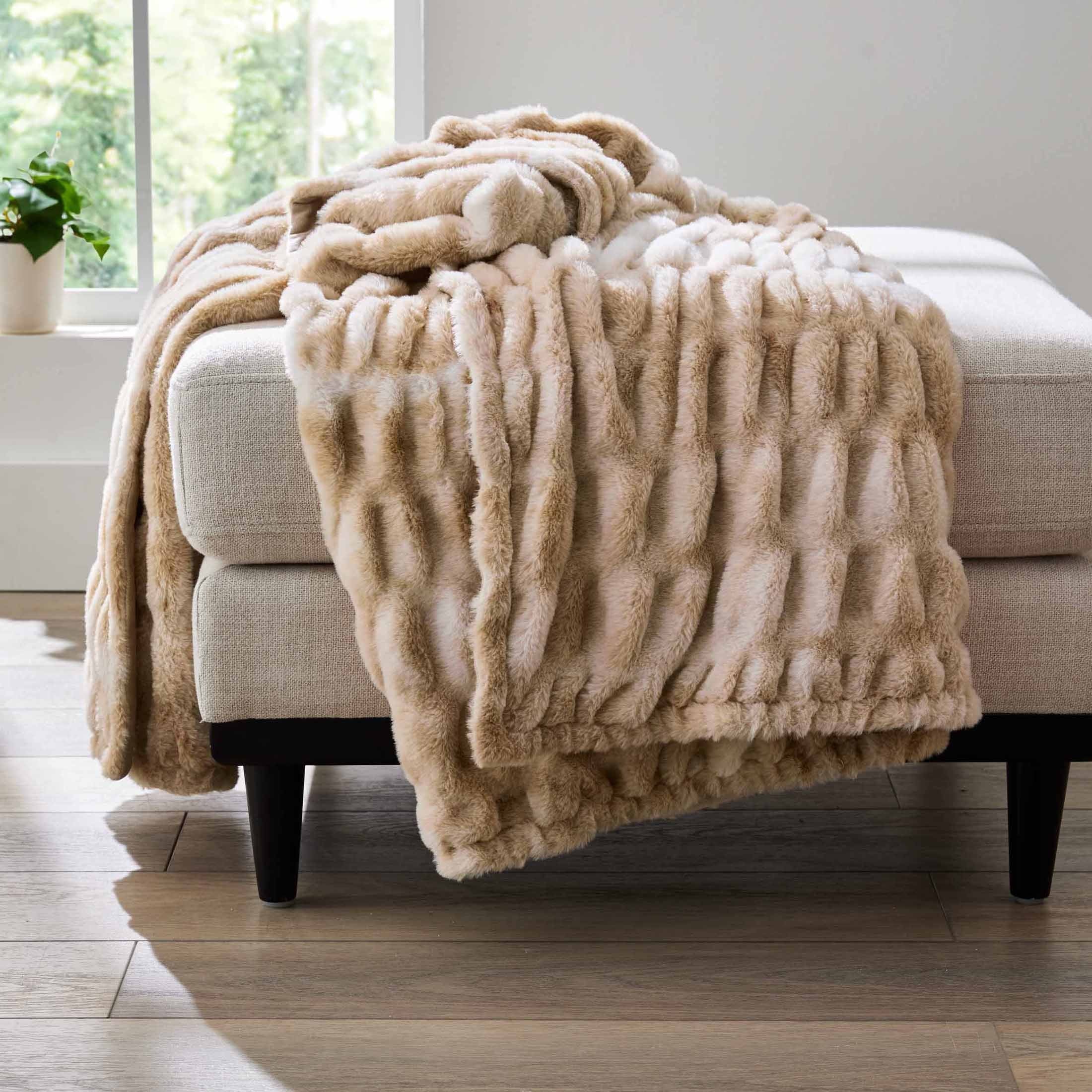 Better Homes & Gardens Natural Tie Dye Ruched Faux Fur Throw, 50
