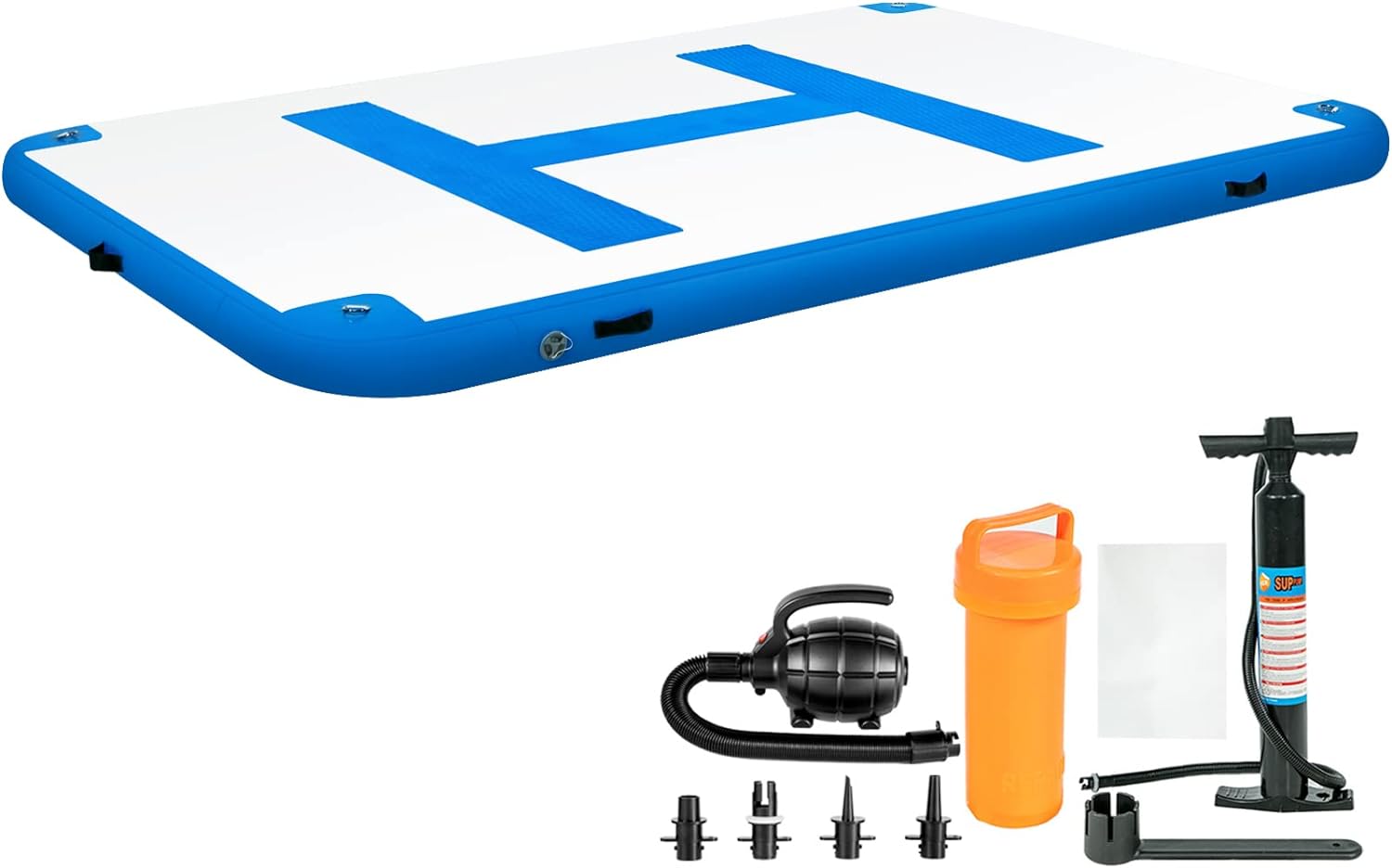 Inflatable Floating Dock 10 x 6.5 ft, Inflatable Dock Platform with Electric Air Pump, Inflatable Swim Platform 6 Inch Thick, Floating Dock 5-6 People, Floating Platform for Pool Beach Ocean