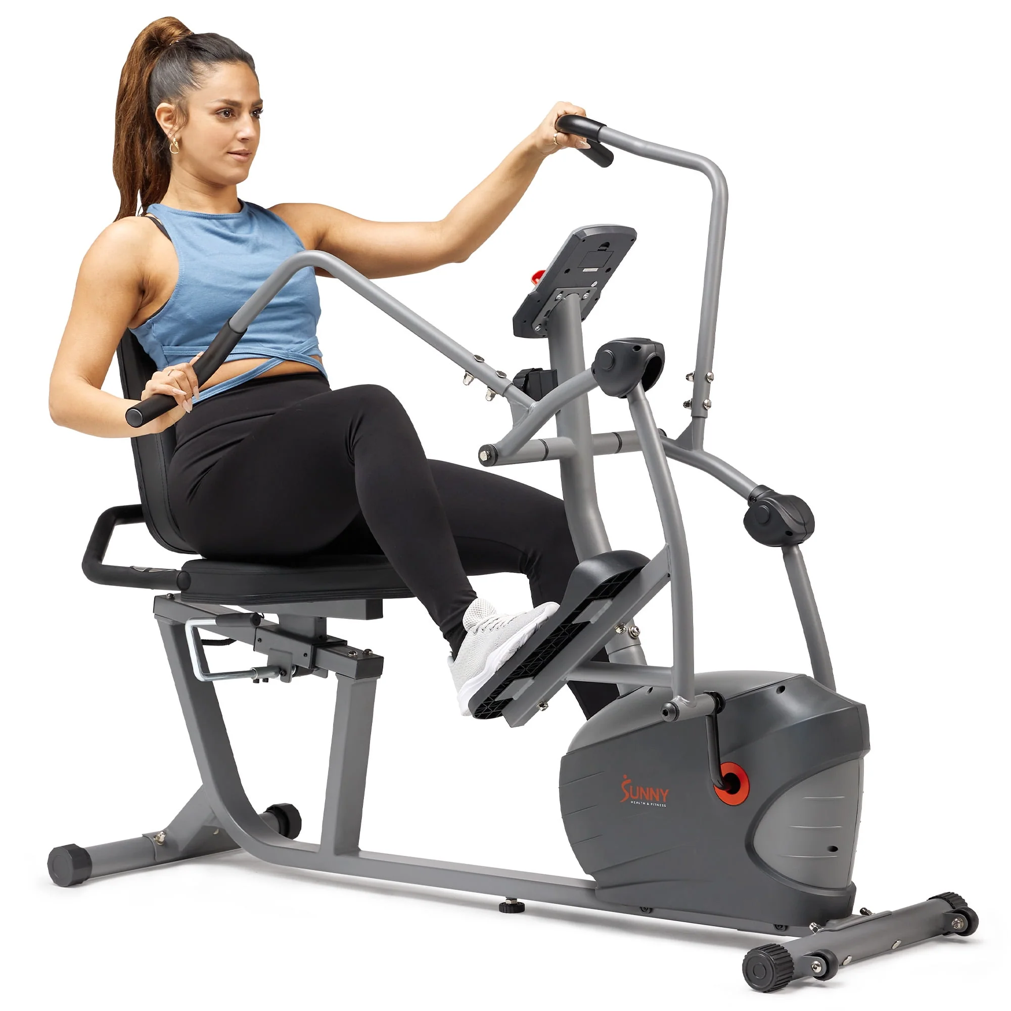 Sunny Health & Fitness SMART Performance Recumbent Cross Trainer & Elliptical Bike w Dual Motion Arm Exercisers & Free SunnyFit® App Membership - SF-RBE420035