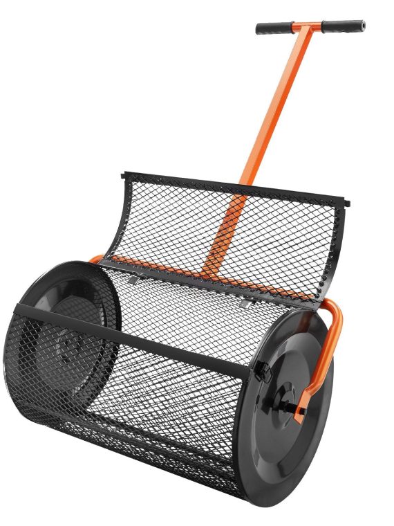 Heavy-Duty 24 Inch Peat Moss Compost Spreader With Adjustable Handle