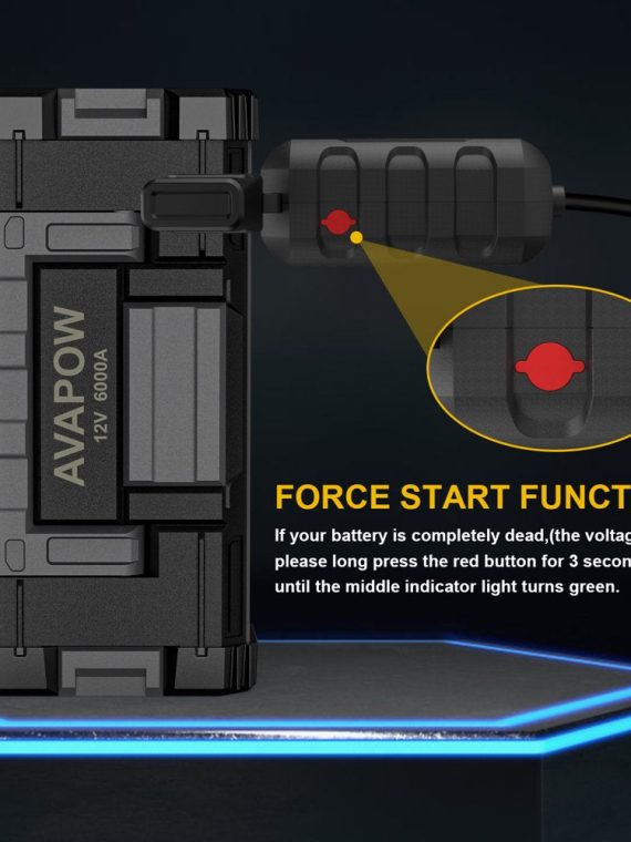AVAPOW 6000A Car Battery Jump Starter with Dual USB Quick Charge and DC Output, 12V Jump Pack with Built-In LED Bright Light