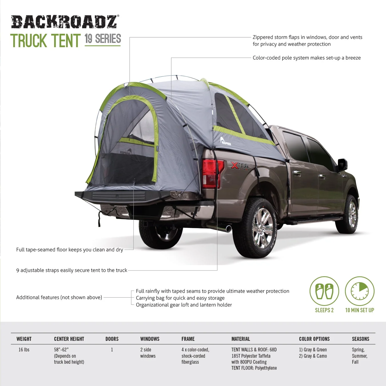 Napier Backroadz Truck Tent: 5.5' - 5.8' Full Size Short Bed