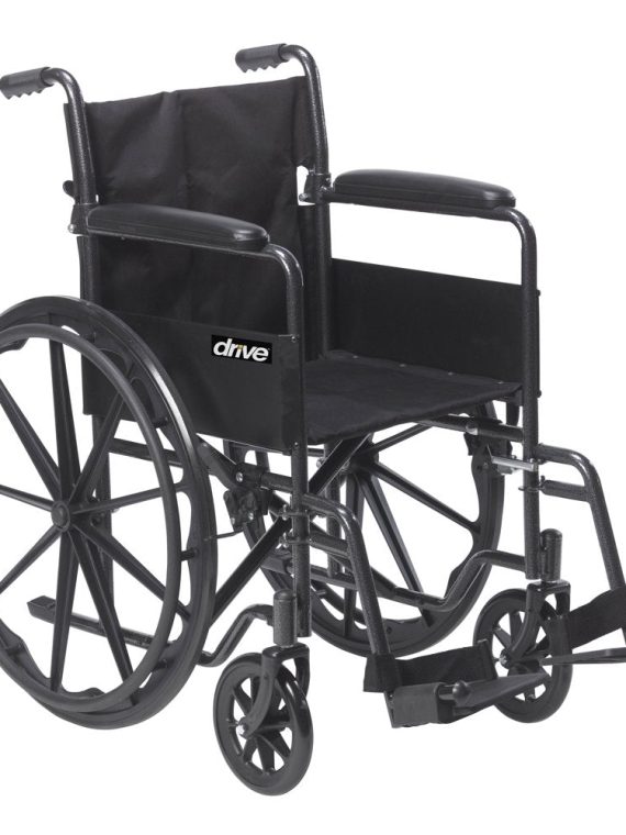 Drive Medical Silver Sport 1 Wheelchair with Full Arms and Swing Away Removable Footrest