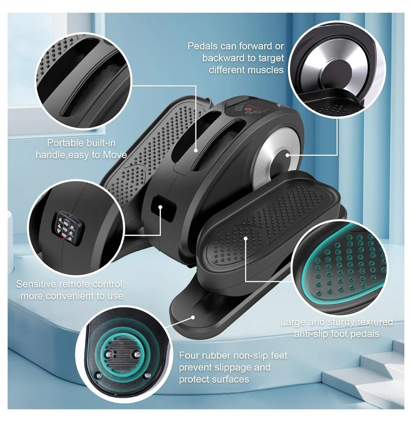 Under Desk Elliptical, Electric Foot Pedal Exerciser, Fully Assembled Seated Elliptical, Compact Portable Elliptical Machine Trainer with Control, Mini Elliptical Leg Exerciser for Home