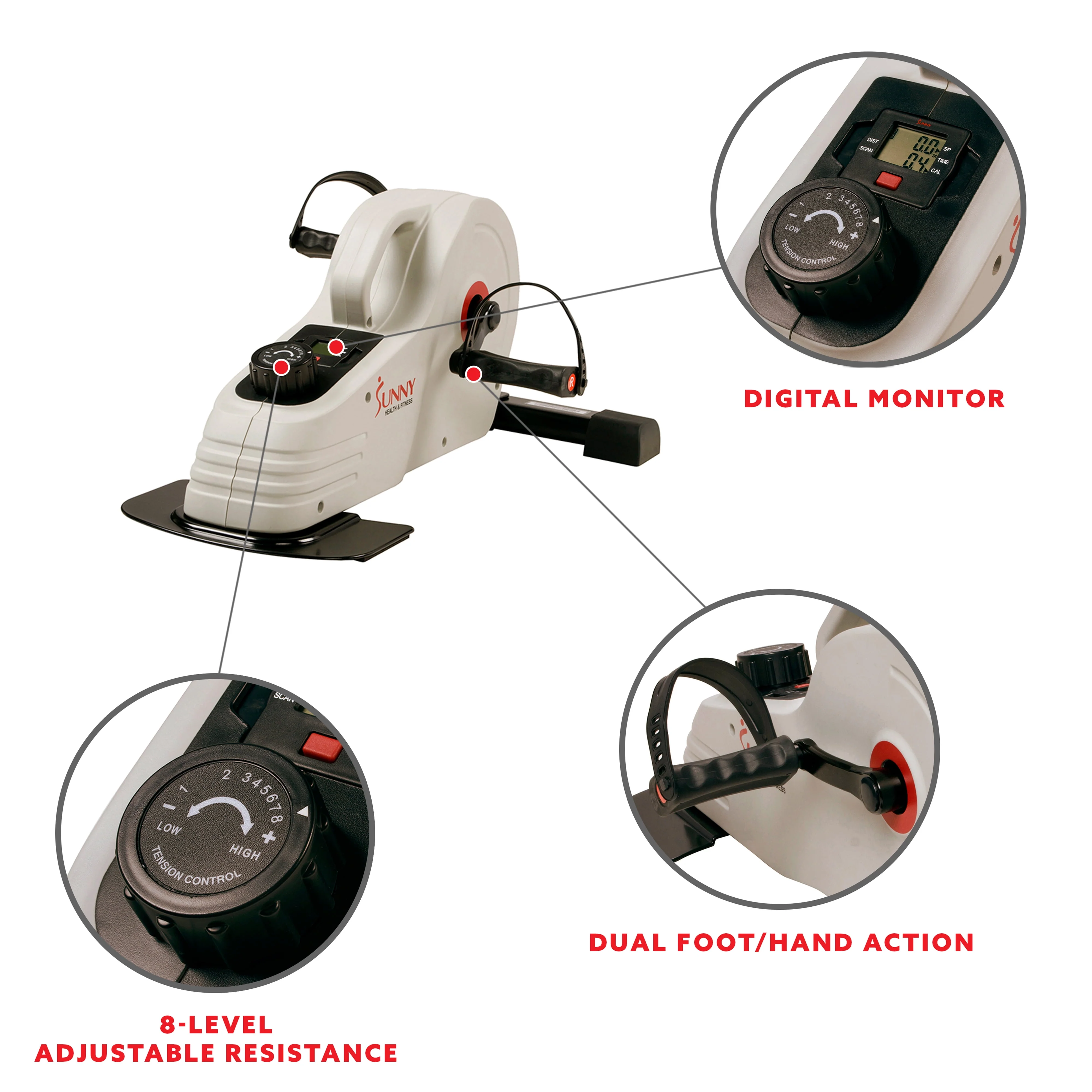 Sunny Health & Fitness Magnetic Mini Elliptical Exercise Pedal Cycle Bike for Under Desk Indoor Workouts, Foot Peddler w Free SunnyFit® App Membership SF-B0891