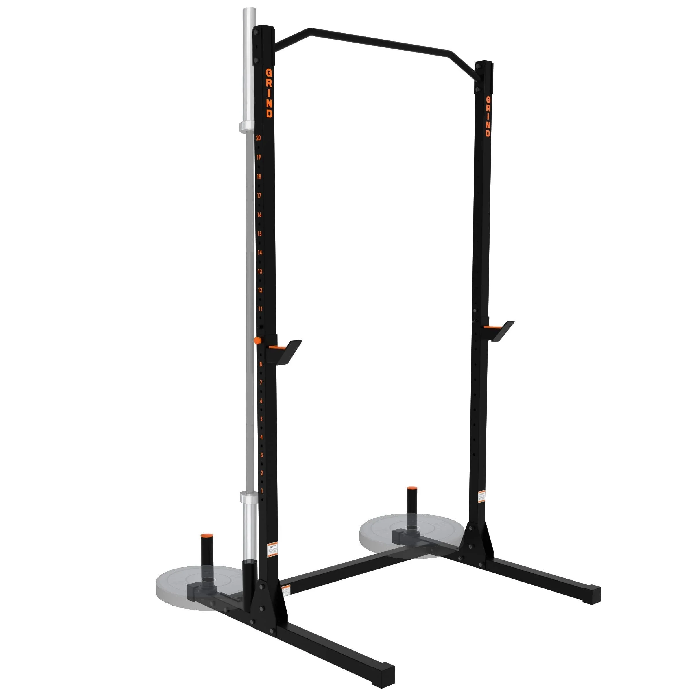 Grind Fitness Alpha1000 Squat Stand Exercise Rack with Barbell Holder and Weight Storage Pegs 2x2 Uprights 1000 lbs Weight Limit Textured Pull Up