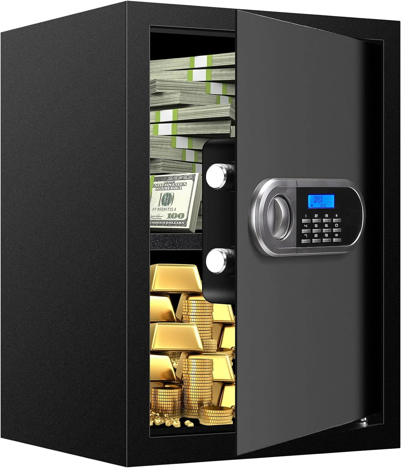 2.8 Cubic Feet Home Safes Water and Fireproof with Programmable Digital Keypad Lock, Digital Home Security Safe Box for Documents, Jewelry, Valuables, Black (12.2