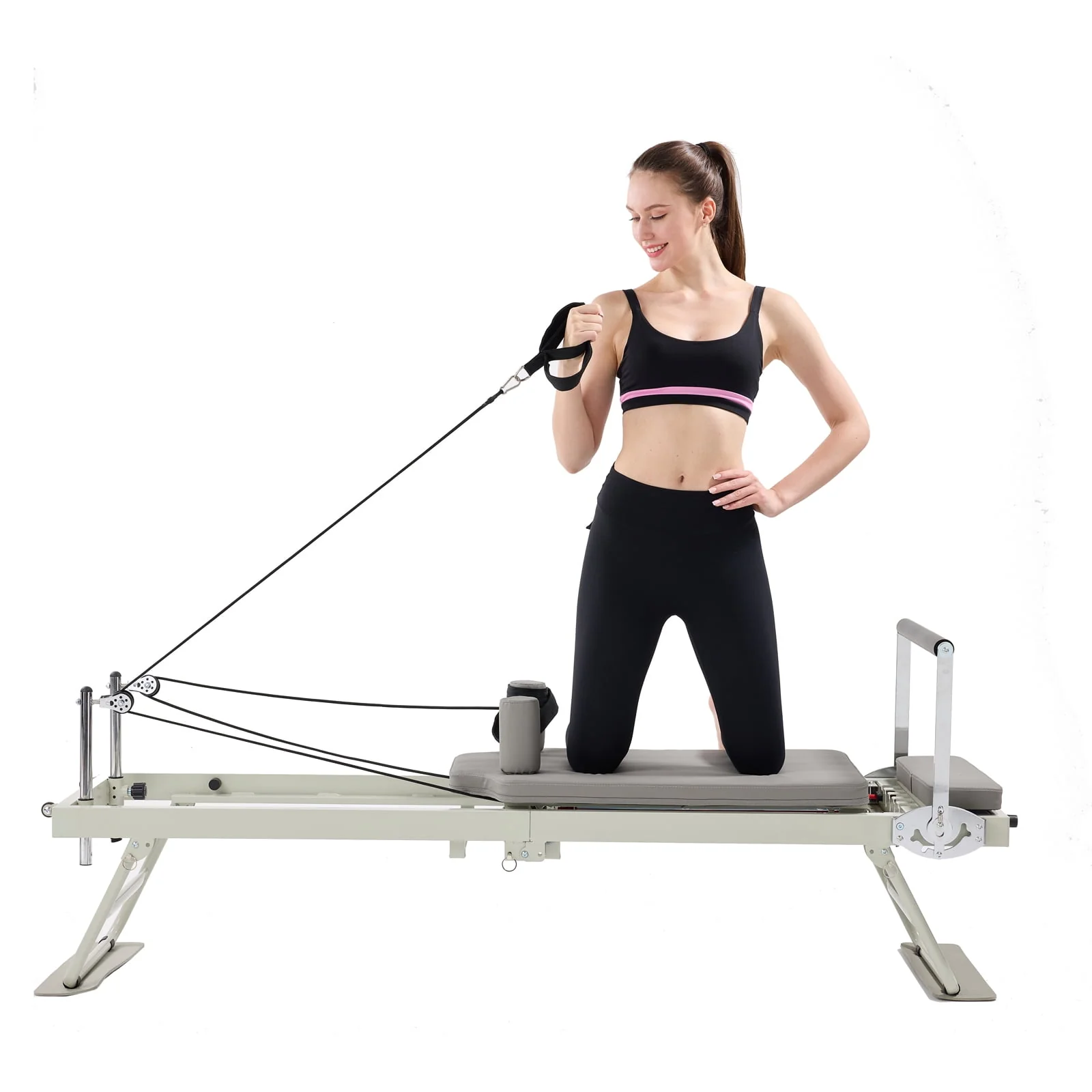 Pilates Reformer Machine , Foldable Pilates reformer Core Bed Equipment Machine for Home Gym Women Yoga Workout Indoor Pilates Exercise Equipment Grey Core bed with 5 Resistance tubing for Beginner