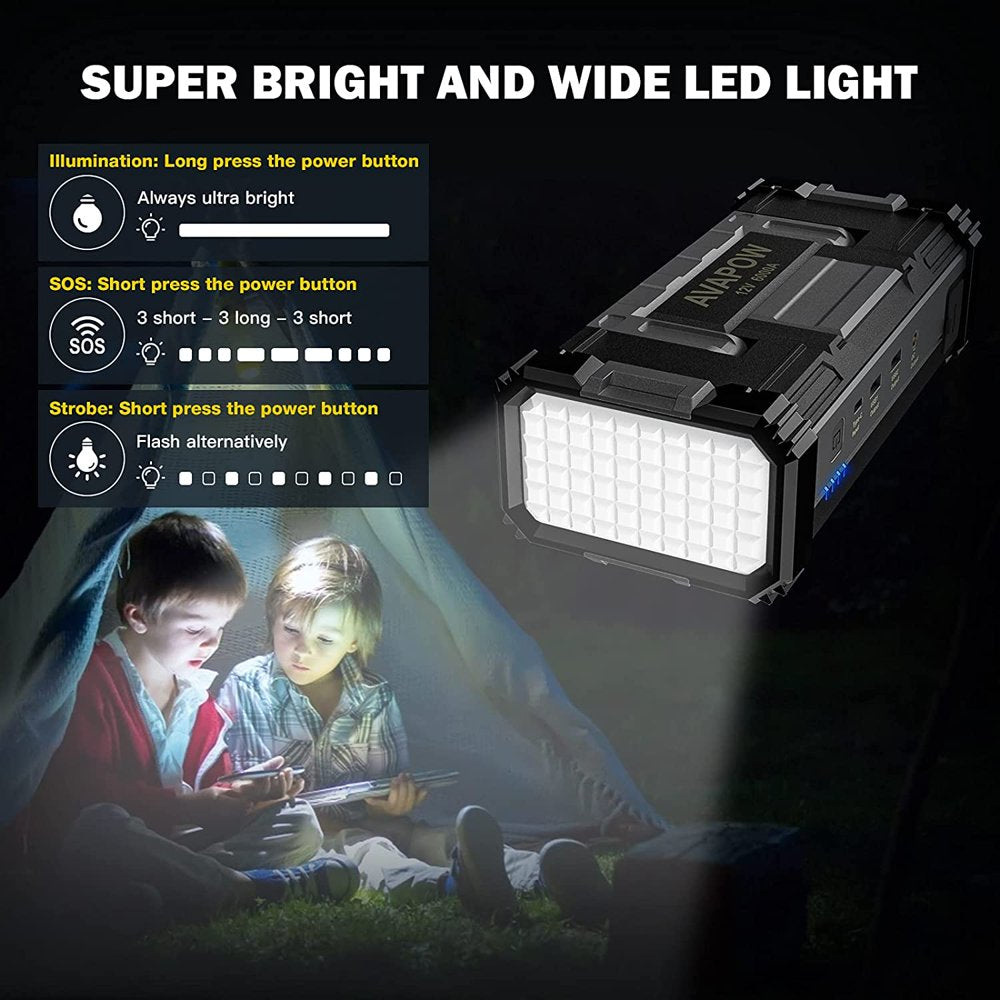 AVAPOW 6000A Car Battery Jump Starter with Dual USB Quick Charge and DC Output, 12V Jump Pack with Built-In LED Bright Light