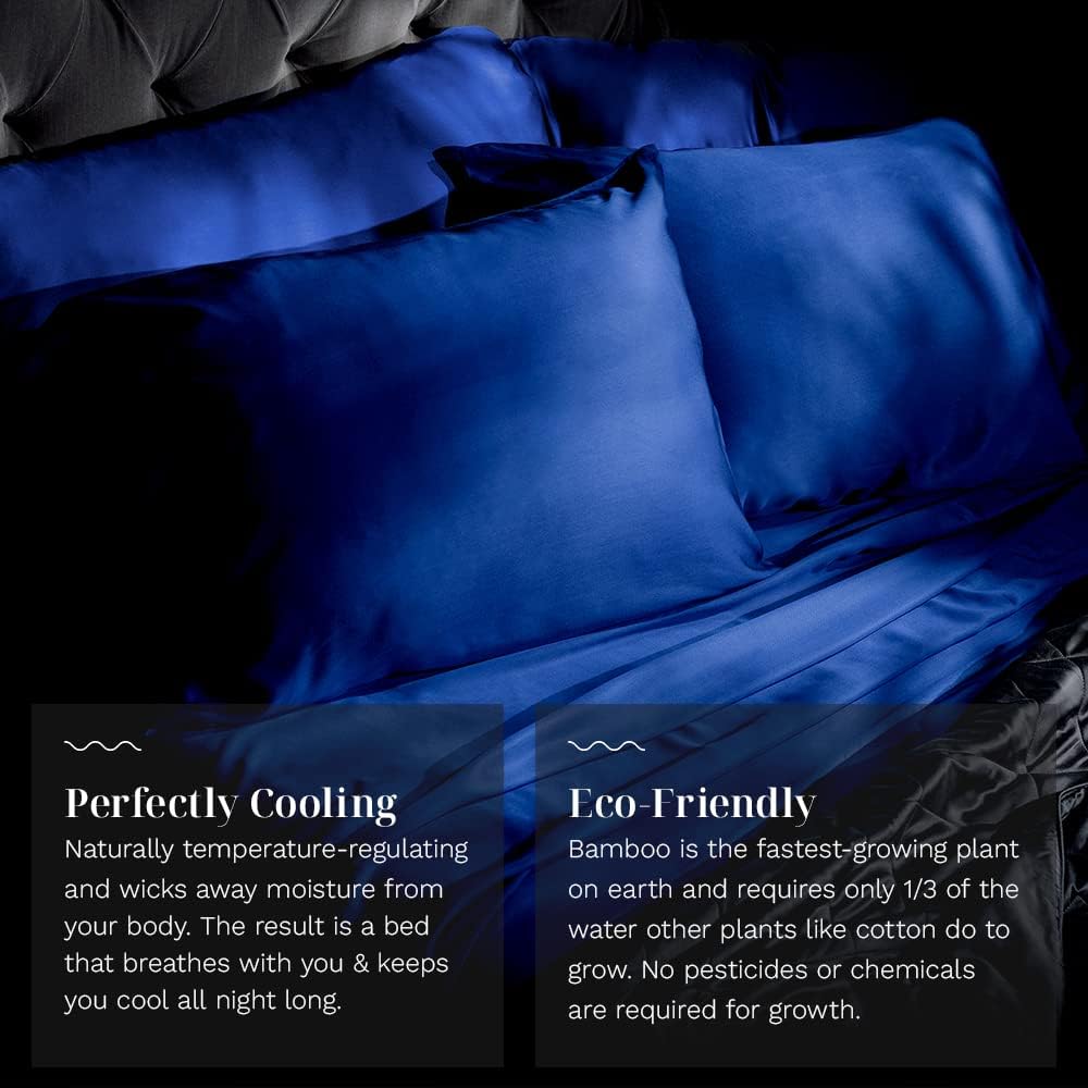 LUXOME Luxuriöses Bettlaken-Set, 100 % Viskose (Viskose) aus Bambus, Doppelbettgröße, Surf, tiefe Taschen, 3-teiliges Set (Flach, Kissenbezug)