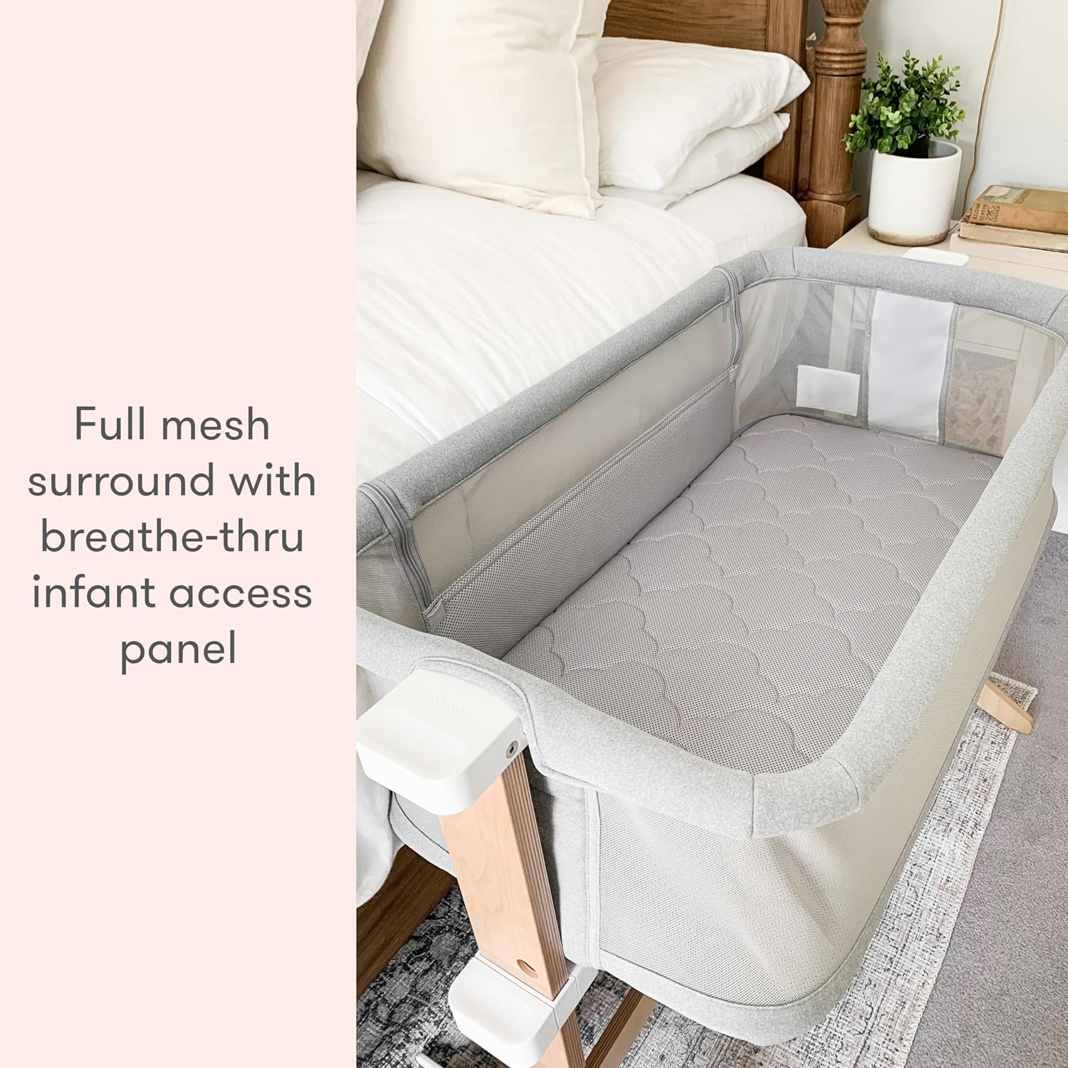 Newton Baby Bassinet & Bedside Sleeper with Mattress & Sheet - 100% Breathable & Washable, Removable Dual-Layer Cover | Solid Birch Frame Adjustable Height & Infant Access Opening