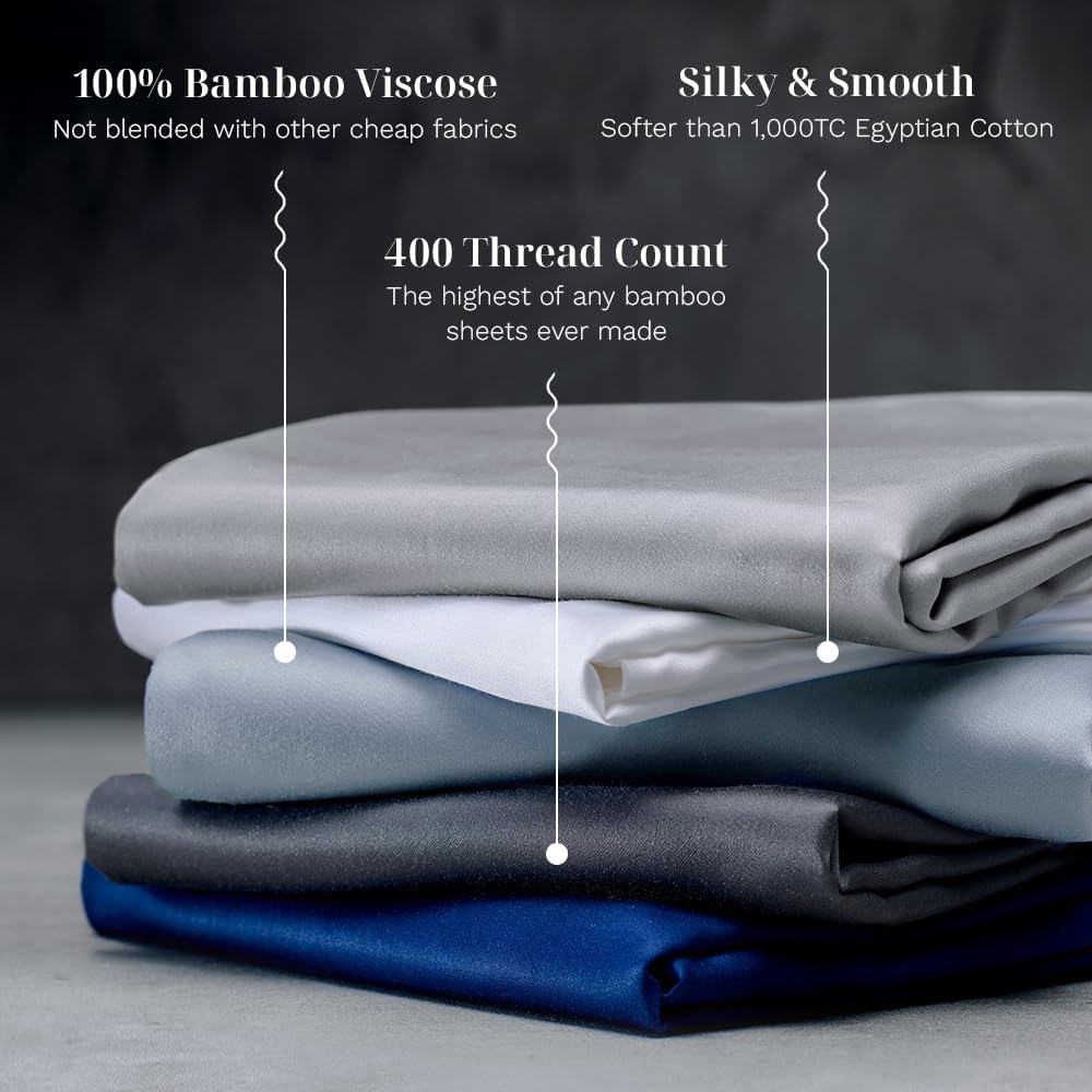 LUXOME Luxuriöses Bettlaken-Set, 100 % Viskose (Viskose) aus Bambus, Doppelbettgröße, Surf, tiefe Taschen, 3-teiliges Set (Flach, Kissenbezug)