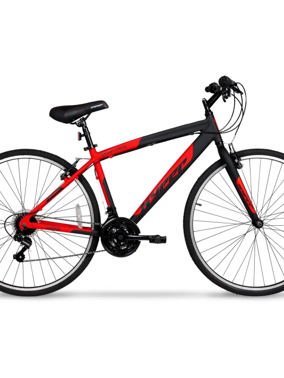Hyper Bicycle 700c Men’s Spin Fit Hybrid Bike, Black and Red