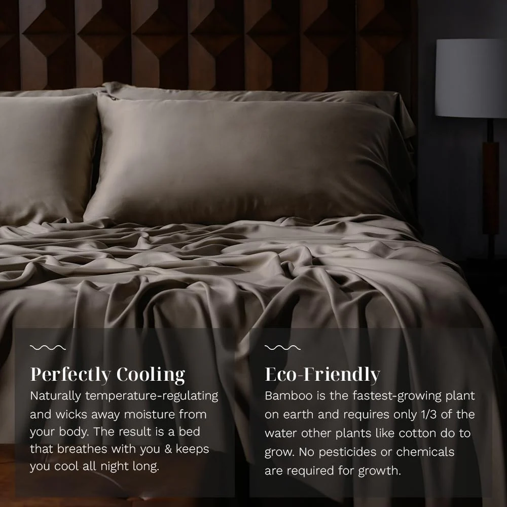 LUXOME Luxuriöses Bettlaken-Set, 100 % Viskose (Viskose) aus Bambus, Doppelbettgröße, Surf, tiefe Taschen, 3-teiliges Set (Flach, Kissenbezug)