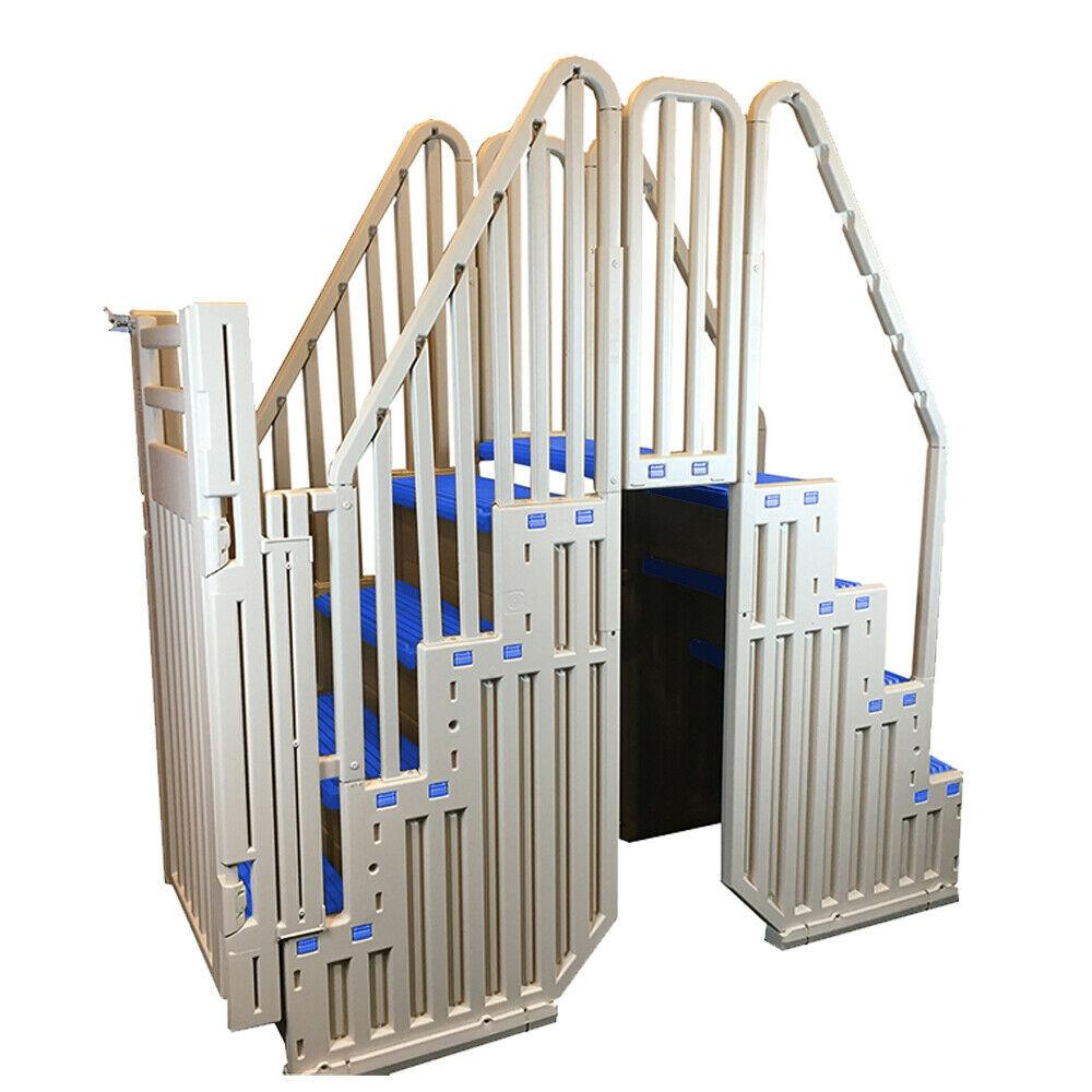 Confer Warm Gray Above Ground Blue Swimming Pool System w/ Blue Steps & Closure