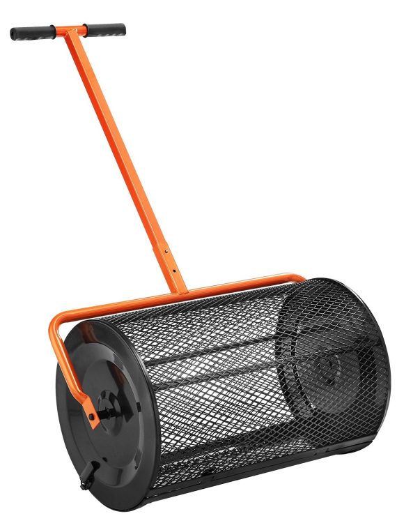 Heavy-Duty 24 Inch Peat Moss Compost Spreader With Adjustable Handle