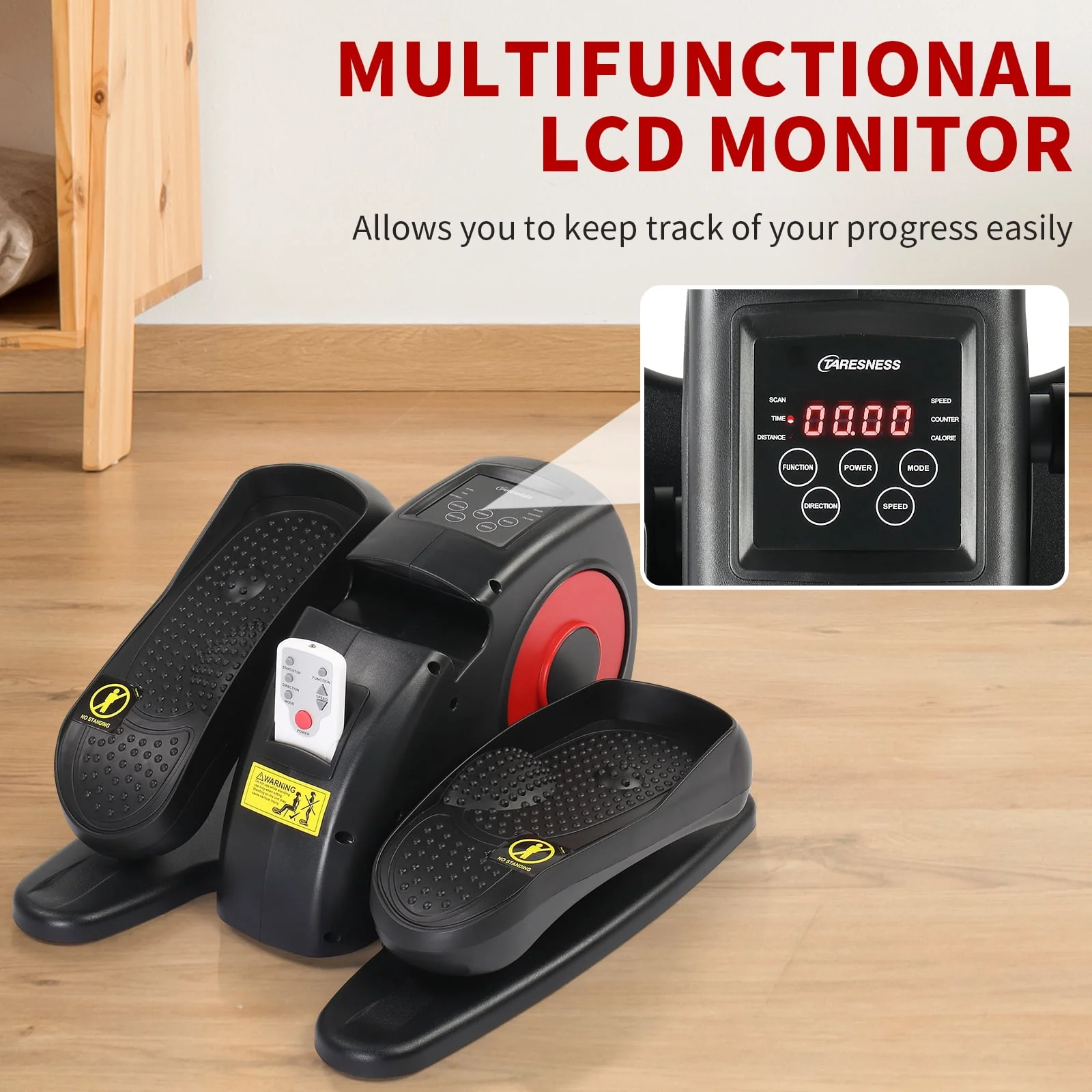 Zimtown Under Desk Electric Elliptical Bike, Pedal Exerciser, Mini Electric Elliptical Machine, Black/Red