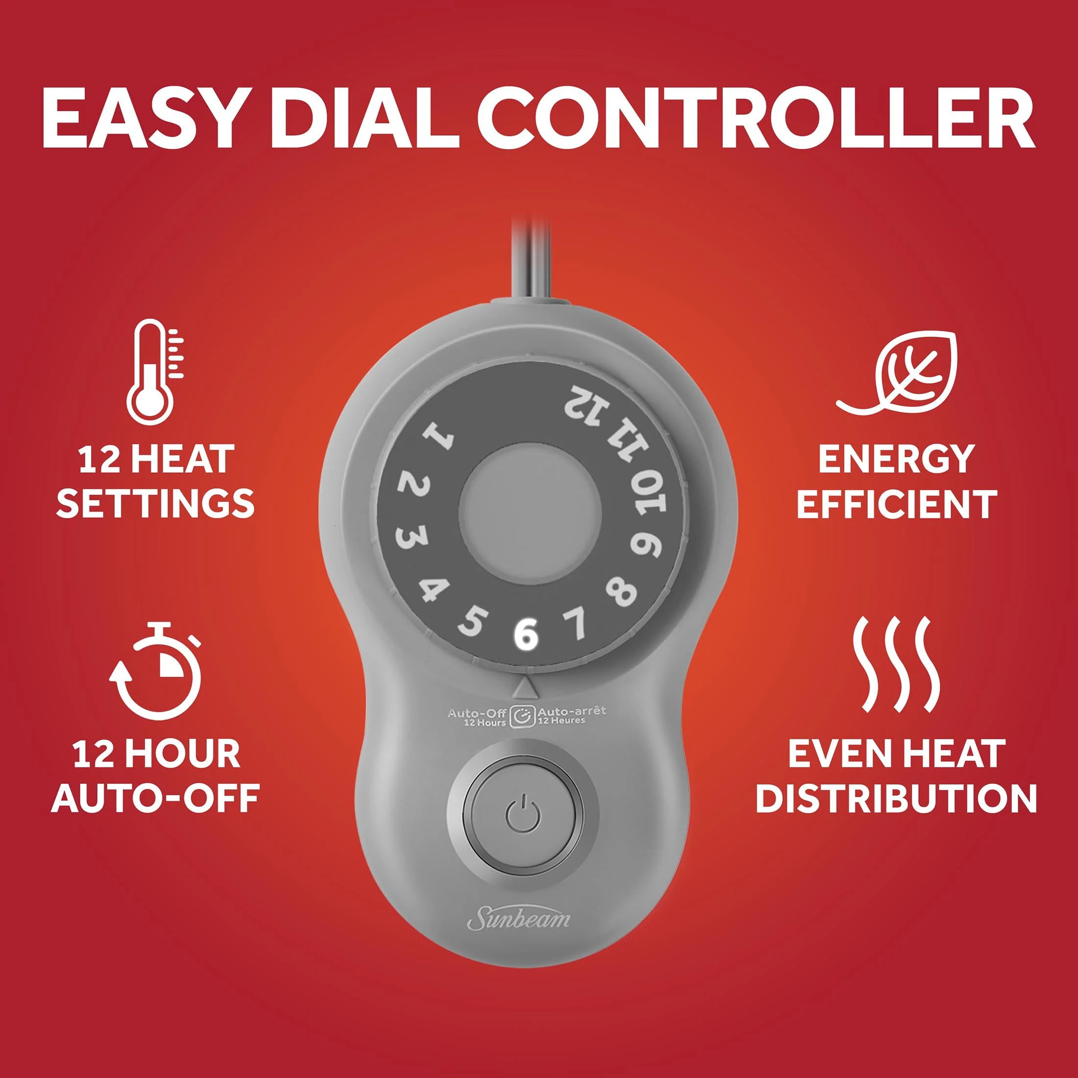 Sunbeam Twin Blanket Poseidon Microplush, 12 Heat Settings, 12-Hour Auto Shut-Off, Electric Heated Blanket with Controller, 84