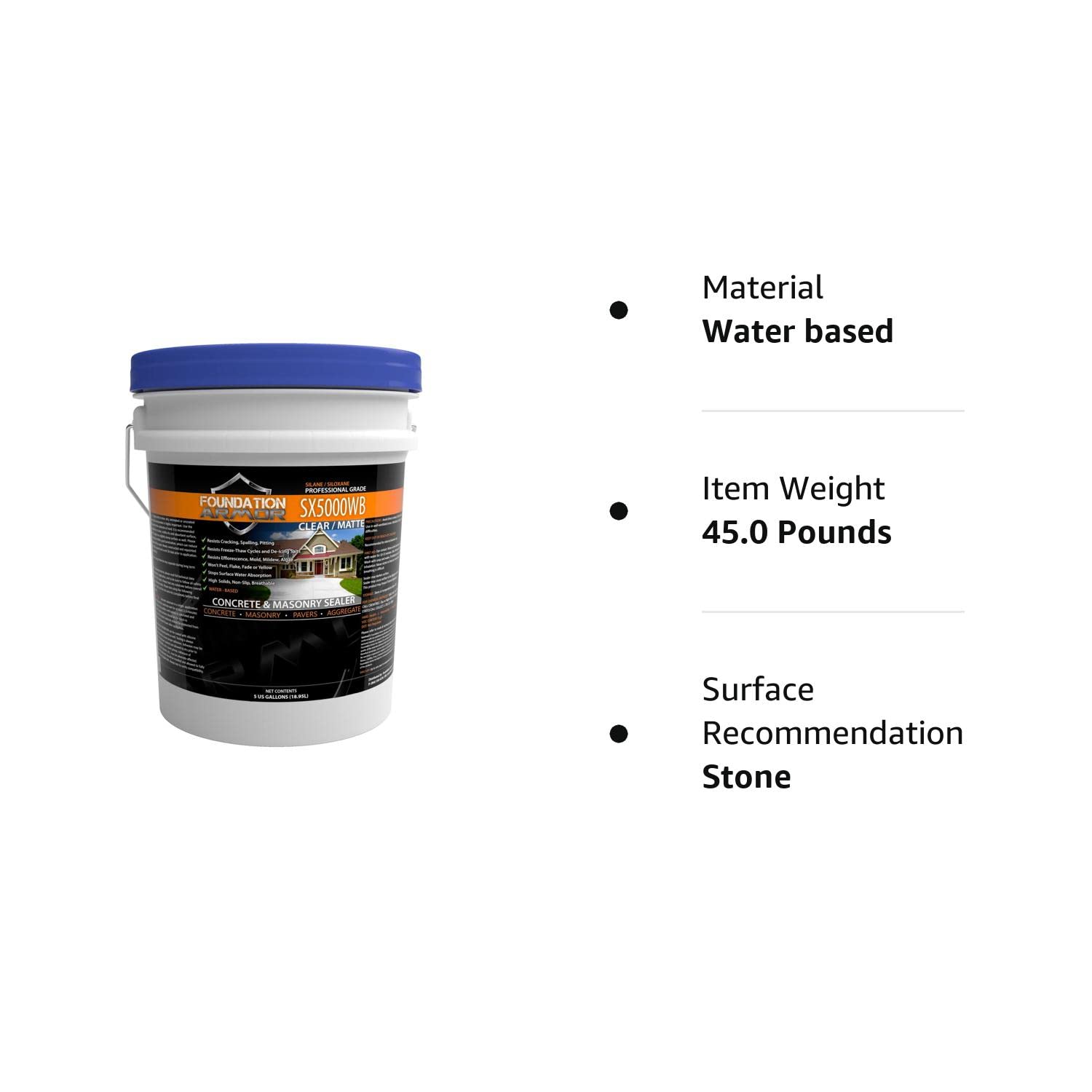 5-Gal. SX5000 WB DOT Approved Water Based Silane Siloxane Penetrating Concrete Sealer, Brick Sealer, Paver Sealer, Natural Stone Sealer