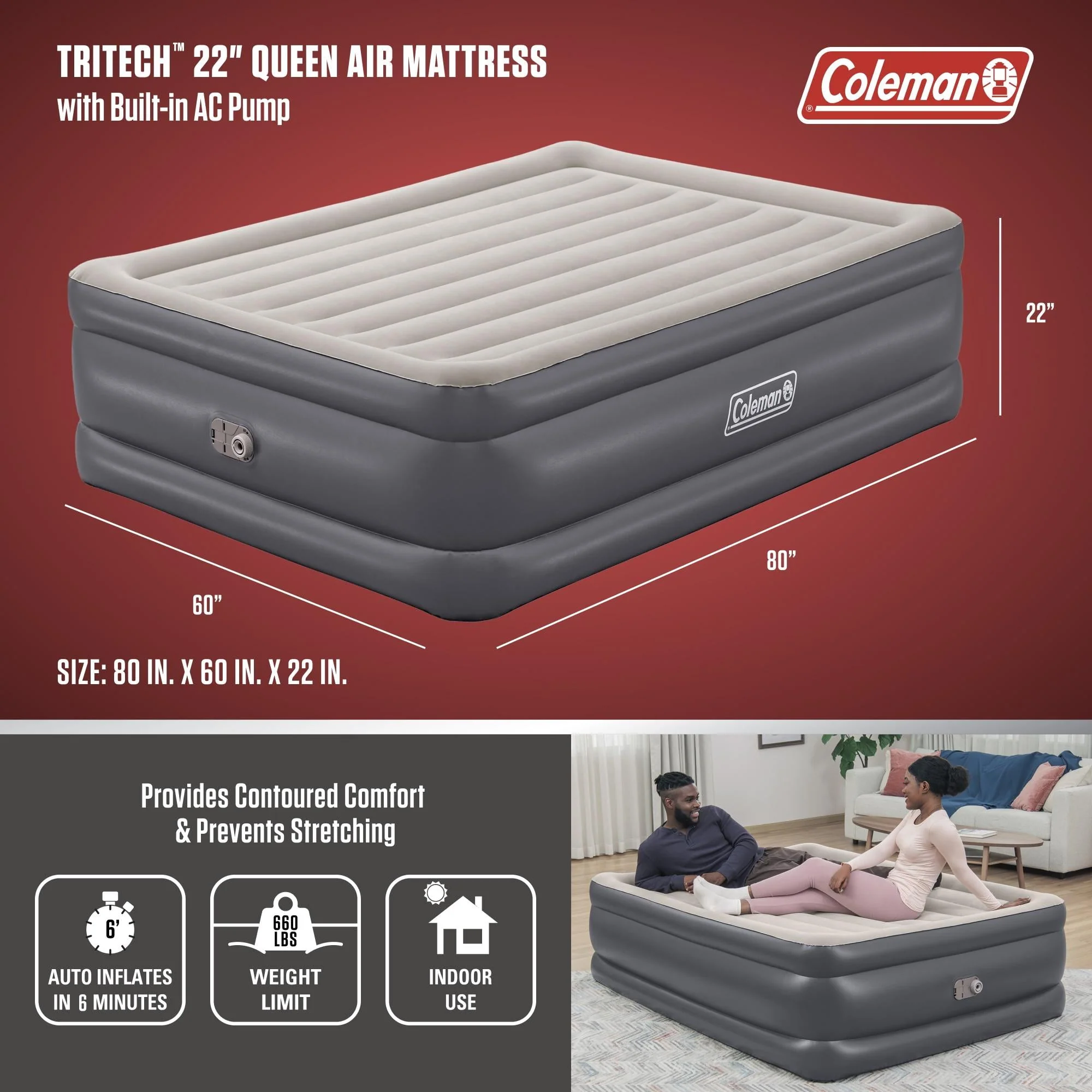 Coleman Tritech Air Mattress Queen 22” with Built-in AC Pump