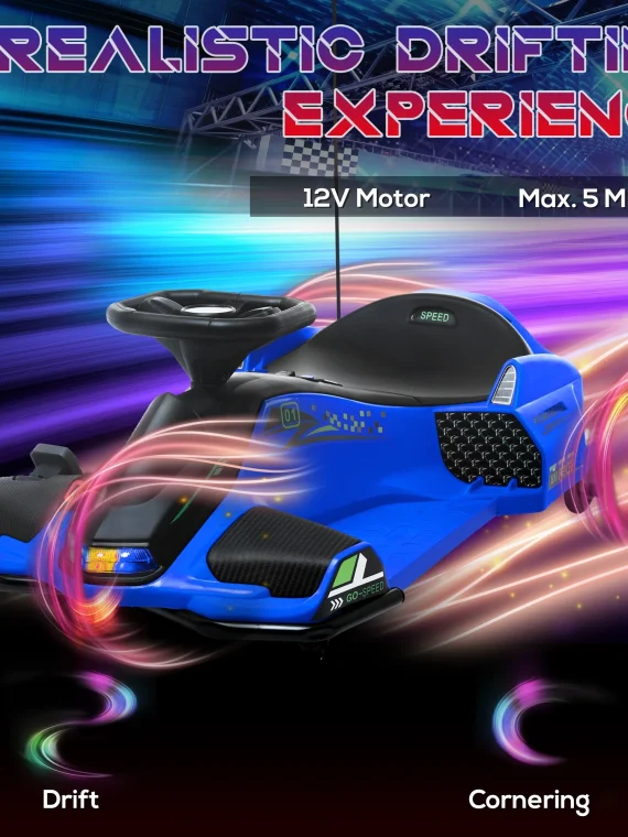 Aosom 12V Electric Drifting Go Kart w/ Slow Start, Music, Lights, Blue