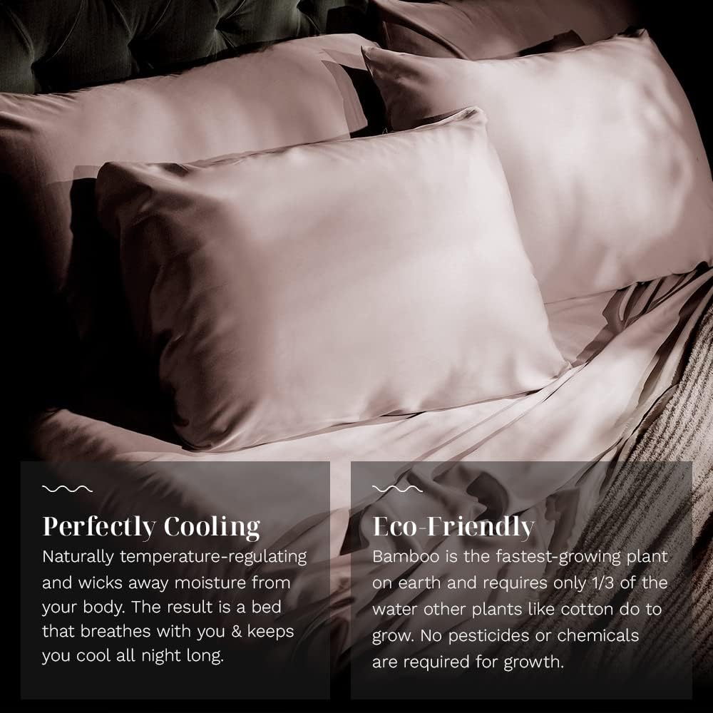 LUXOME Luxuriöses Bettlaken-Set, 100 % Viskose (Viskose) aus Bambus, Doppelbettgröße, Surf, tiefe Taschen, 3-teiliges Set (Flach, Kissenbezug)