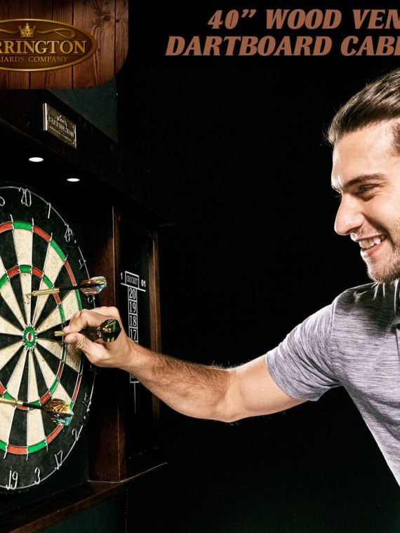 Barrington 40 Inch Dartboard Cabinet with LED Lights, 40 Inch X 4.375 Inch X 24.625 Inch