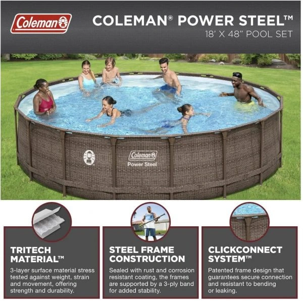 Coleman 18 x 48 Power Steel Frame Above Ground Swimming Pool Set