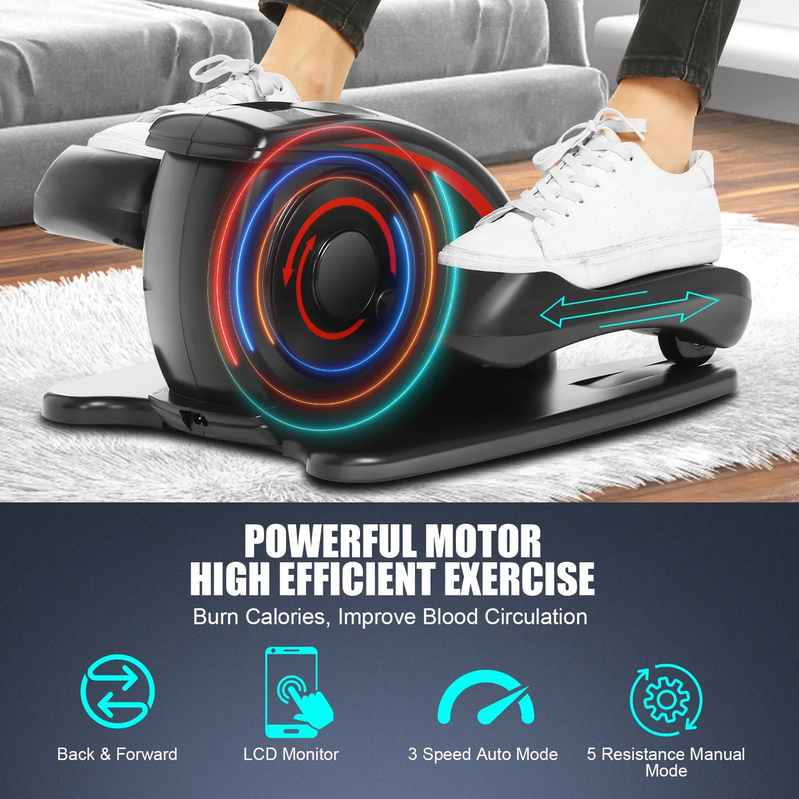 Under Desk Elliptical Machine, Electric Seated Pedal Exerciser Elliptical, Quiet & Compact Mini Elliptical Trainer with LCD Display Monitor, Remote Control, Home Workouts Leg Exerciser
