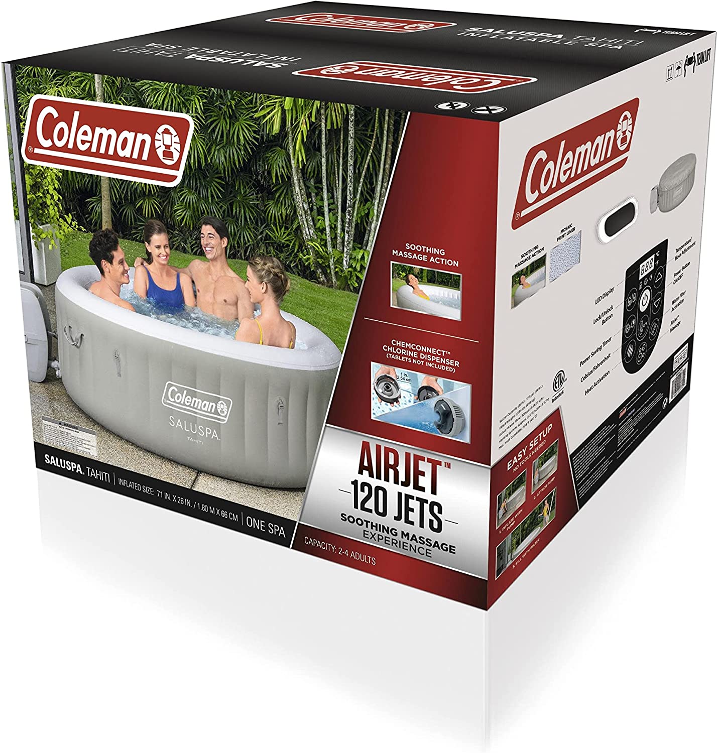 Coleman SaluSpa Tahiti Inflatable Hot Tub Spa, 2-4 Person AirJet Spa – Hot Tub