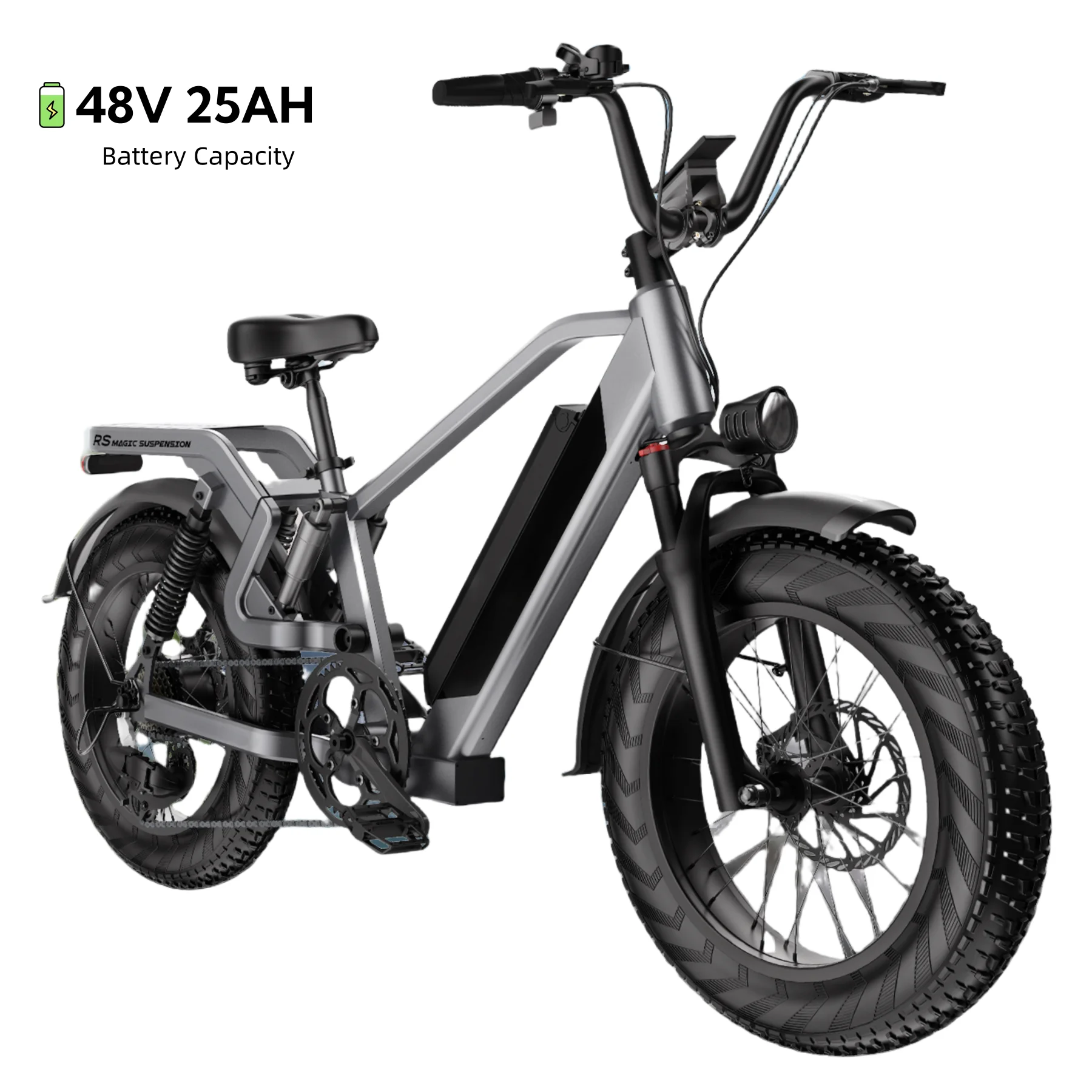 Electric Bike For Adults, 20” Fat Tire Folding Ebike With 750W Brushless Motor 48V 25AH Battery, 7 Speed 20MPH, Foldable E-Bikes