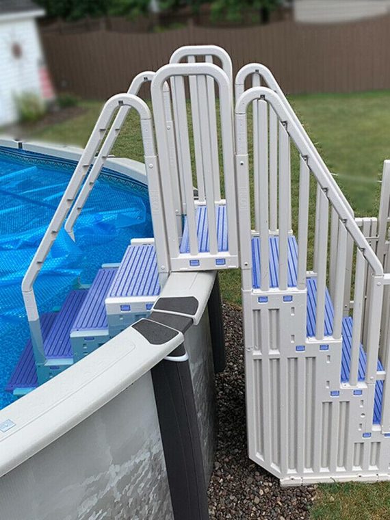 Confer Warm Gray Above Ground Blue Swimming Pool System w/ Blue Steps & Closure