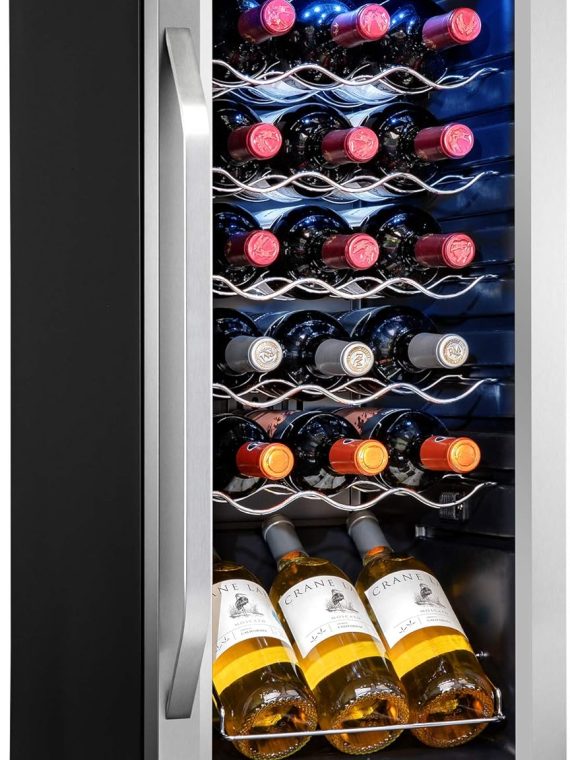18 Bottle Compressor Wine Cooler Refrigerator w/Lock, Large Freestanding Wine Cellar For Red, White, Champagne or Sparkling Wine, 41f-64f Digital Temperature Control Fridge Glass Door Black