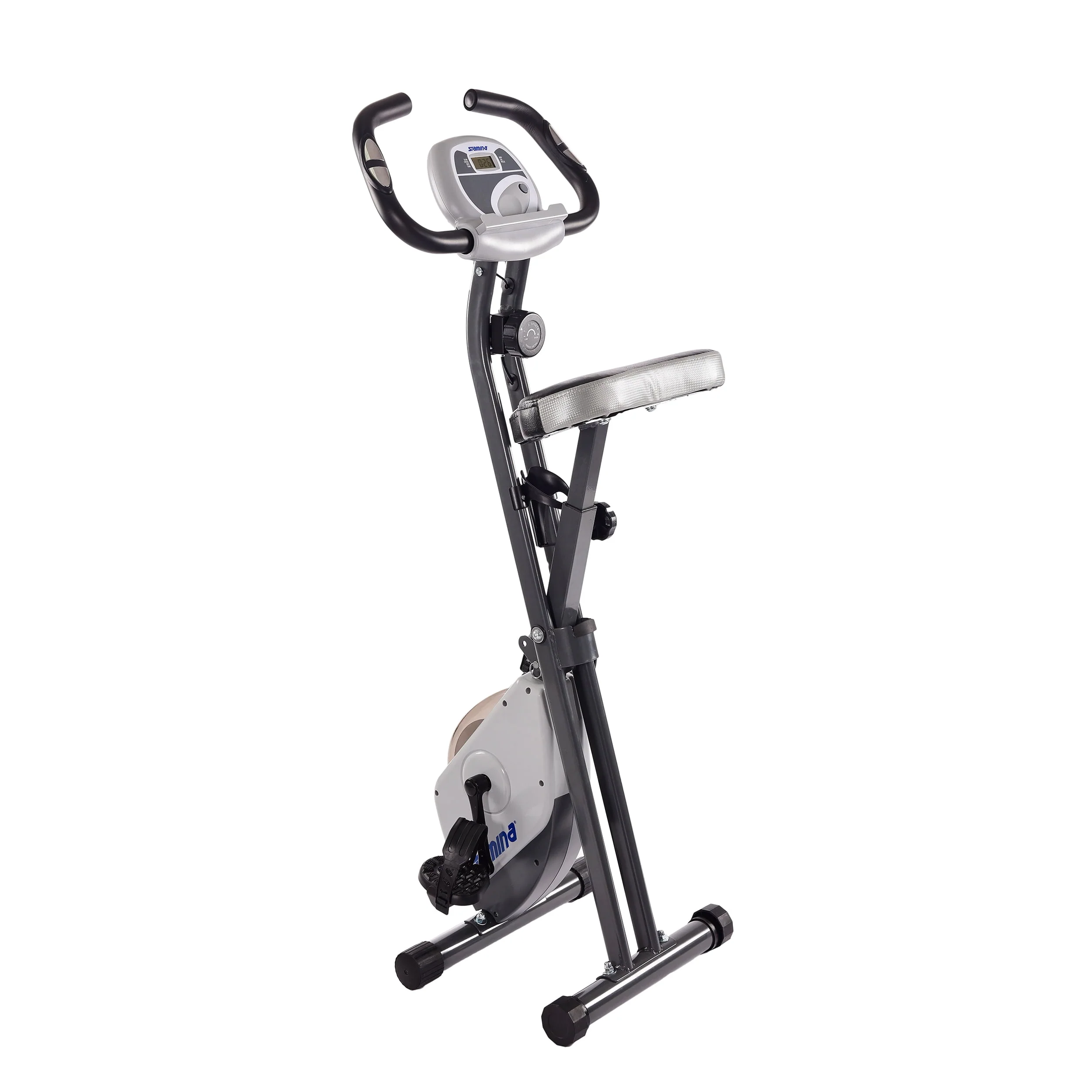Stamina Cardio Folding Exercise Bike with Heart Rate Sensors and Extra Wide Padded Seat