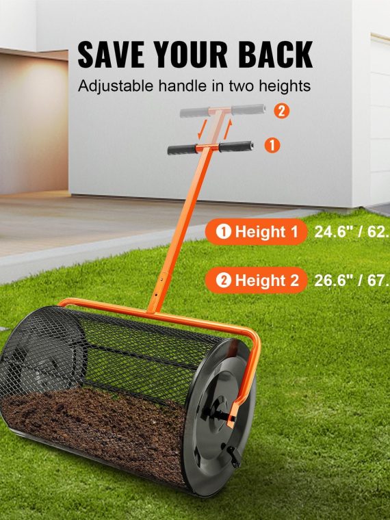 Heavy-Duty 24 Inch Peat Moss Compost Spreader With Adjustable Handle