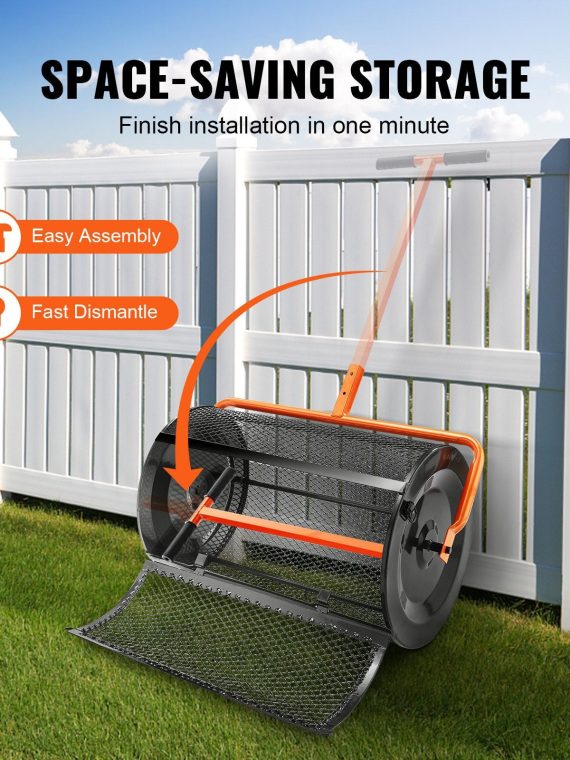 Heavy-Duty 24 Inch Peat Moss Compost Spreader With Adjustable Handle