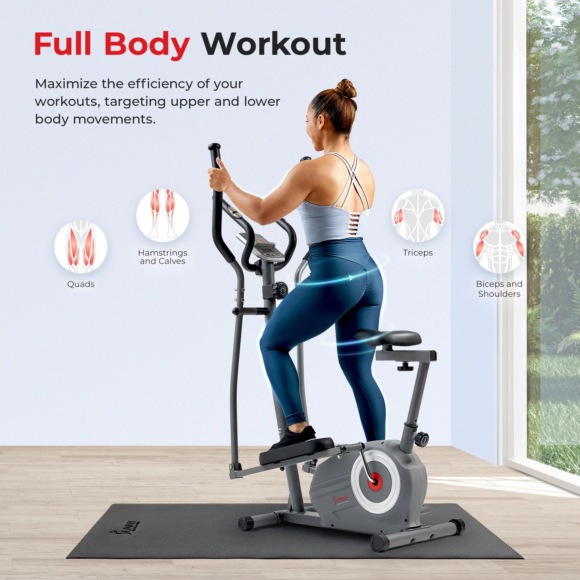 Sunny Health & Fitness SMART Essential Interactive Series Seated Elliptical w Free SunnyFit® App Membership - SF-E322004
