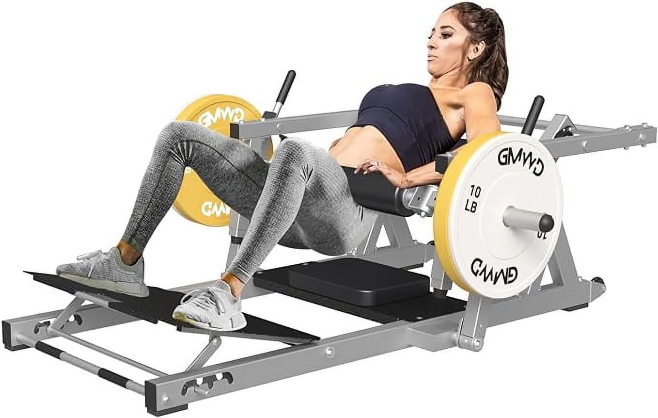 Hip Thrust Machine, 800LBS Plate-Loaded Glute Bridge Machine with Weight Holder, Heavy Duty Butt Exercise Equipment for Glute Muscles Building and Butt Shaping, Adjustable Footboard, Silver