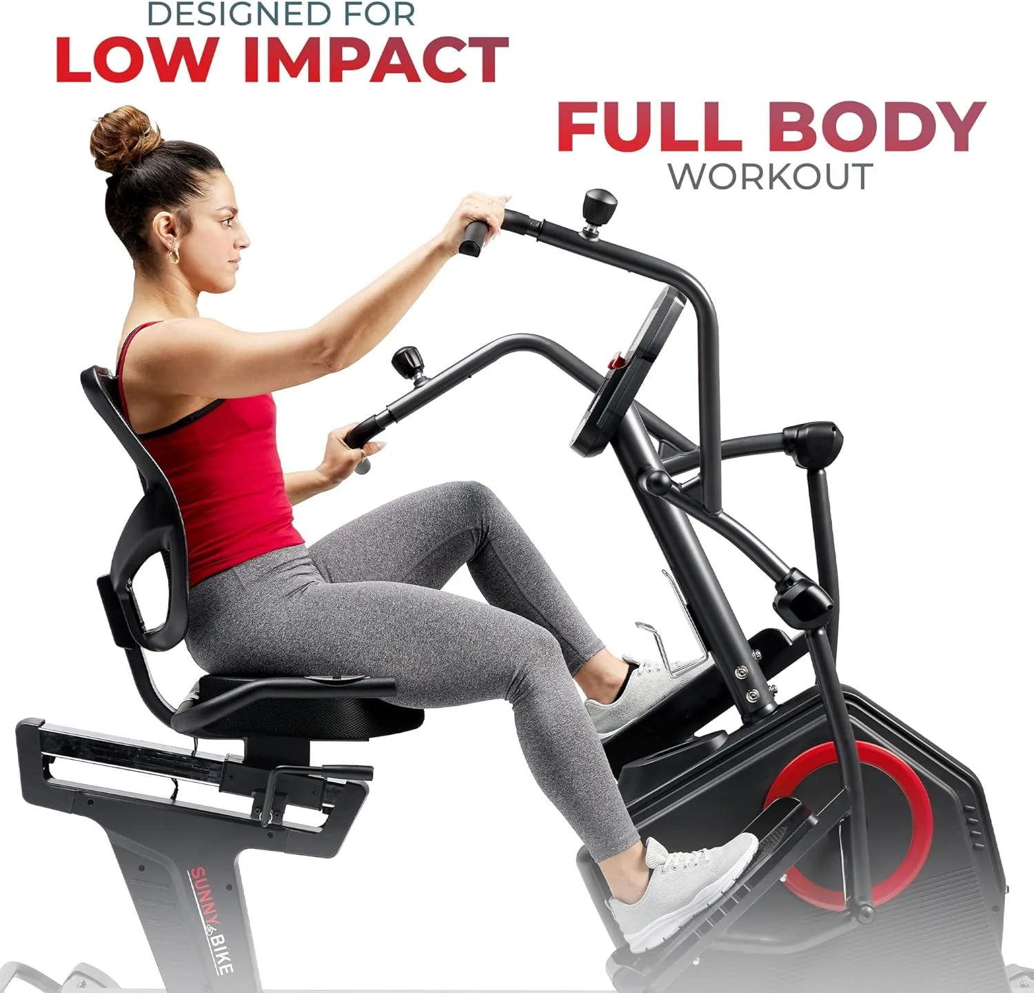 Sunny Health & Fitness Electromagnetic Recumbent Cross Trainer Elliptical Bike w/Arm Exercisers & Free SunnyFit® App Membership - SF-RBE4886SMART