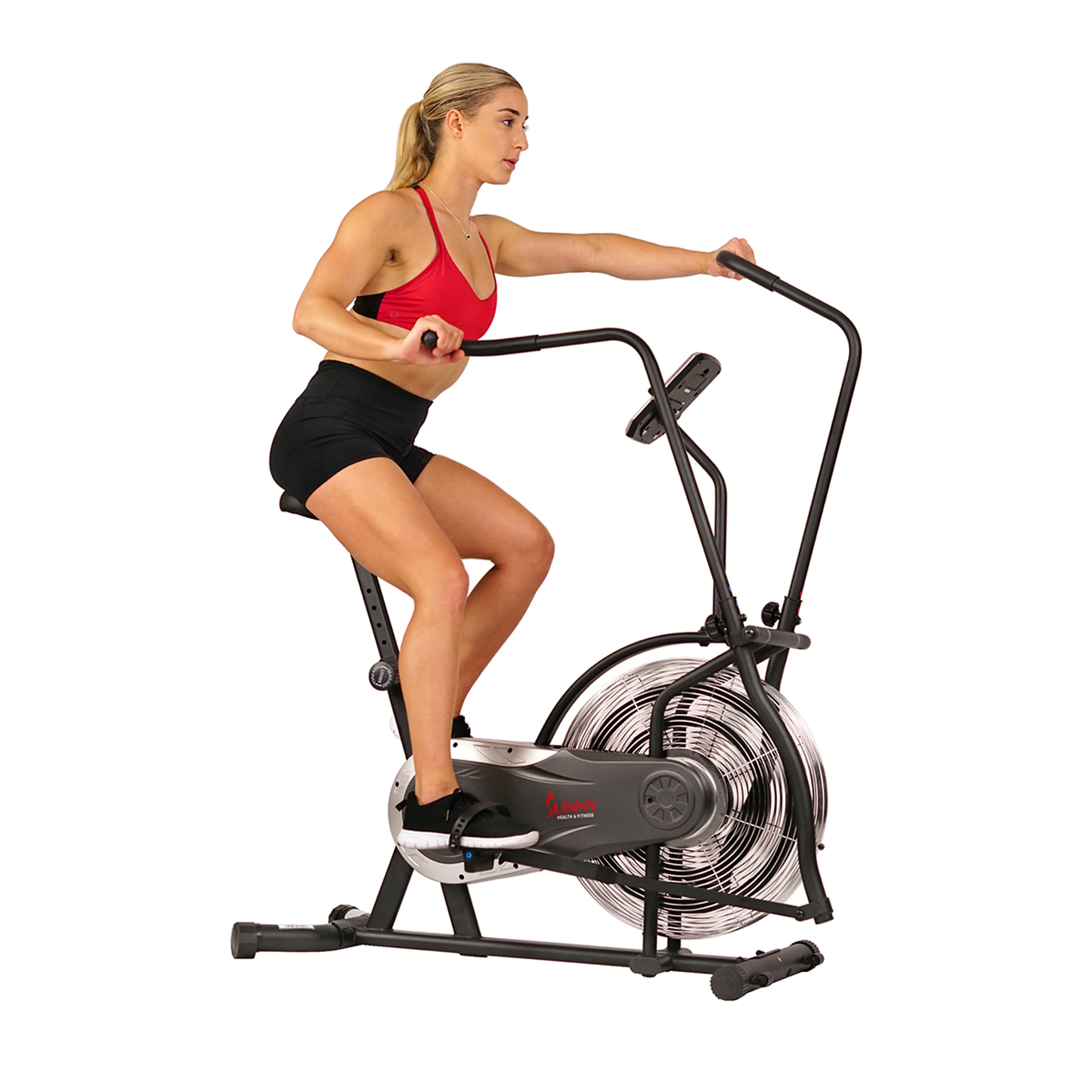 Sunny Health & Fitness Zephyr Air Bike, Adaptive Fan Resistance & Full Motion Arm Exercises Handlebars w Free SunnyFit App - SF-B2715