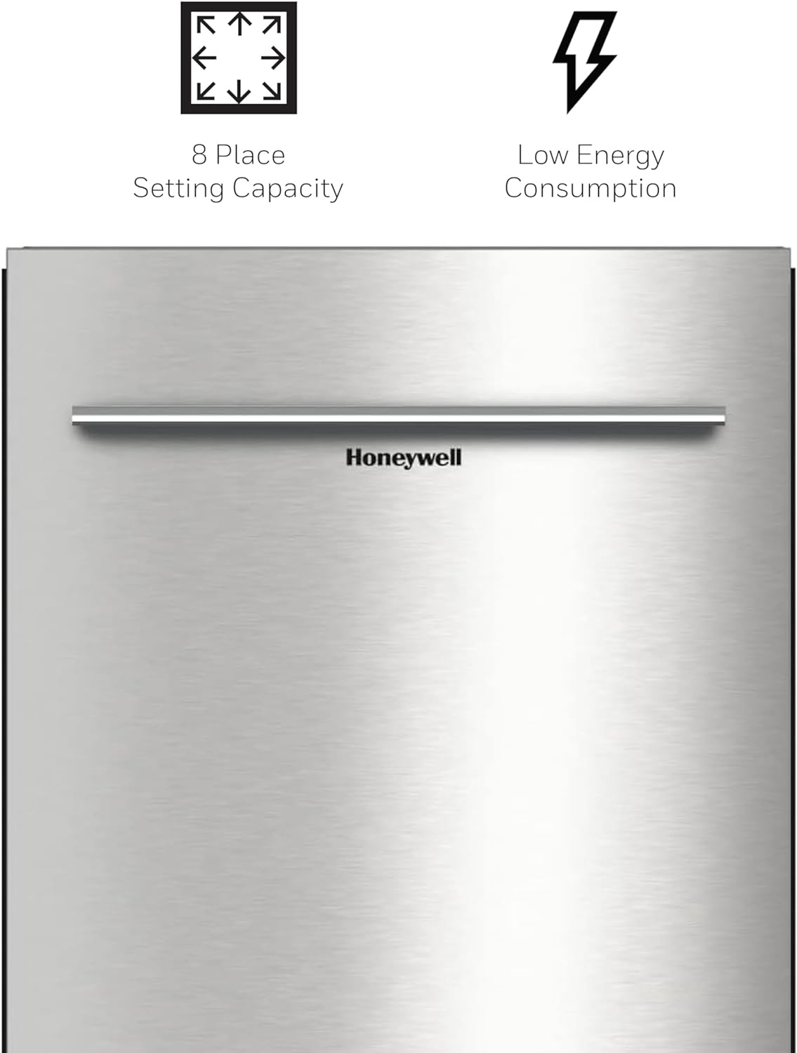Honeywell 18 Inch Dishwasher with 8 Place settings, 6 Washing Programs, Stainless Steel Tub, UL/Energy Star- Stainless Steel