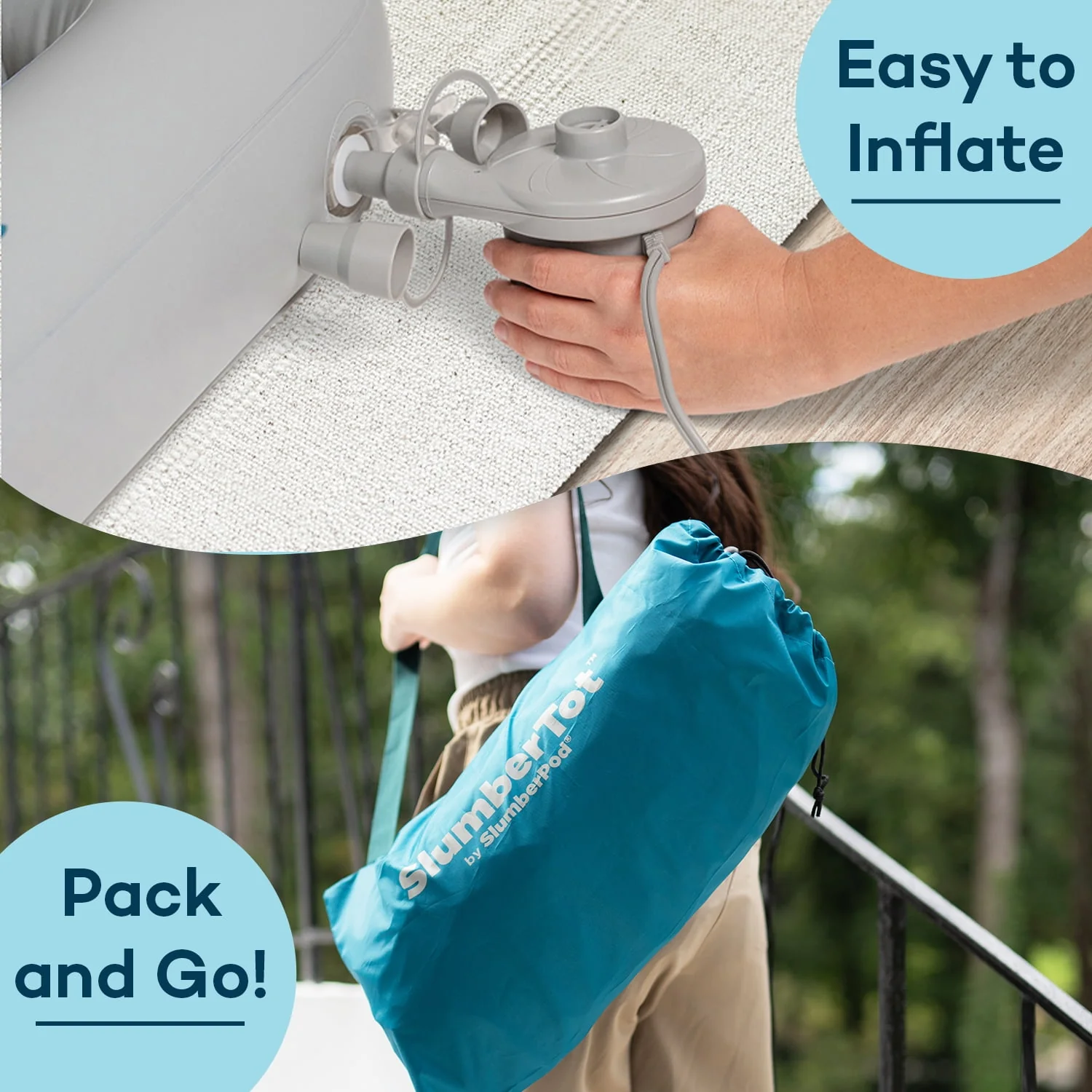 SlumberPod SlumberTot Inflatable Toddler Travel Mattress with Electric Air Pump