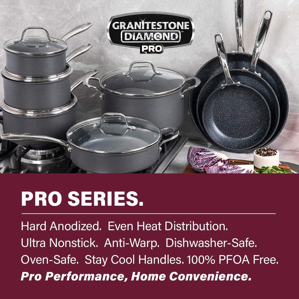 Granitestone Pro Hard Anodized Pots and Pans 13 Pcs Premium Cookware Set with Ultimate Nonstick Diamond Coating, Oven & Dishwasher Safe