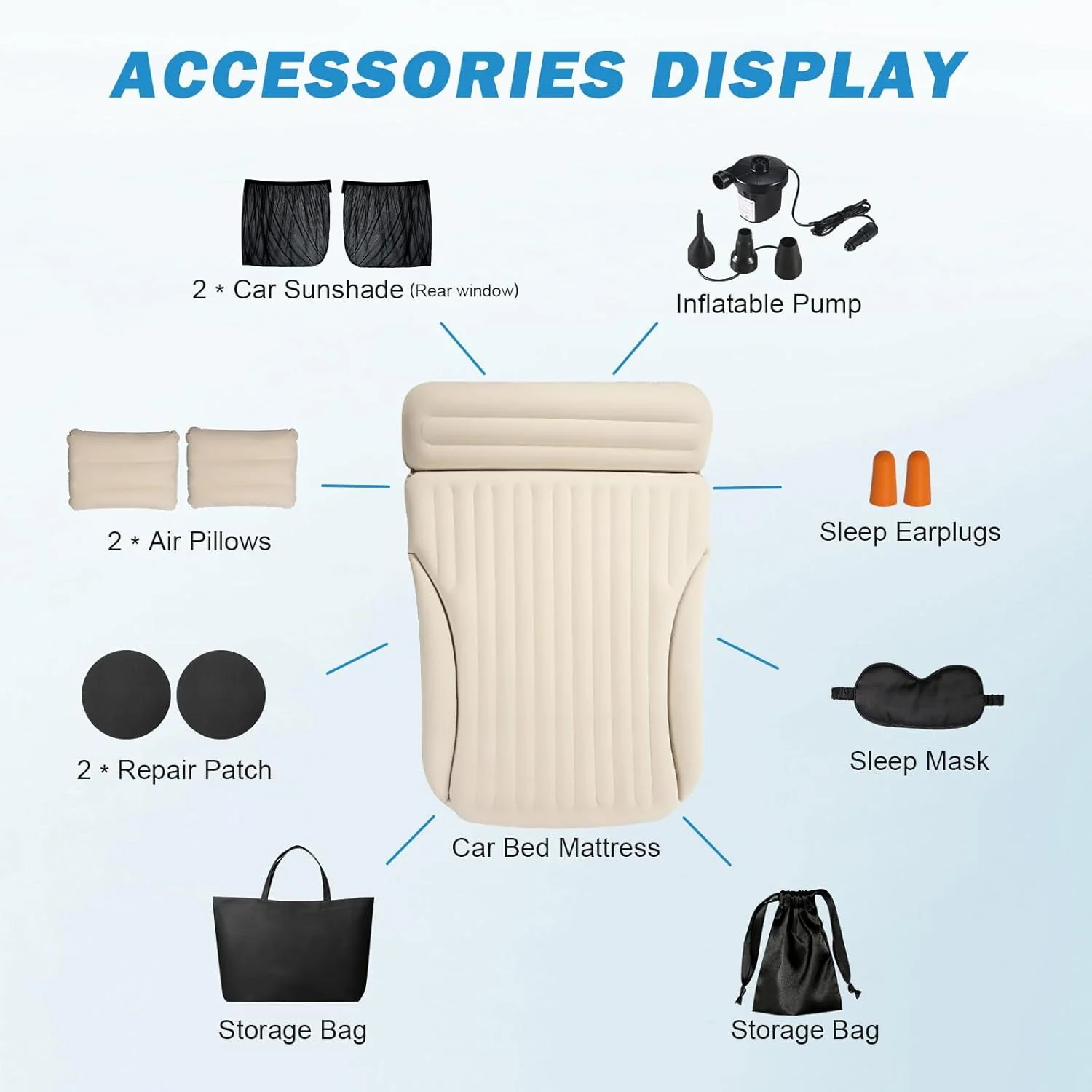 Car Bed with The Most Complete Car Sleeping Accessories|Leakproof Comfortable Durable Car Mattress|Built-in Pillow with Pump Car Air Mattress|for SUV Minivan Mpv Road Trip Car Inflatable Bed